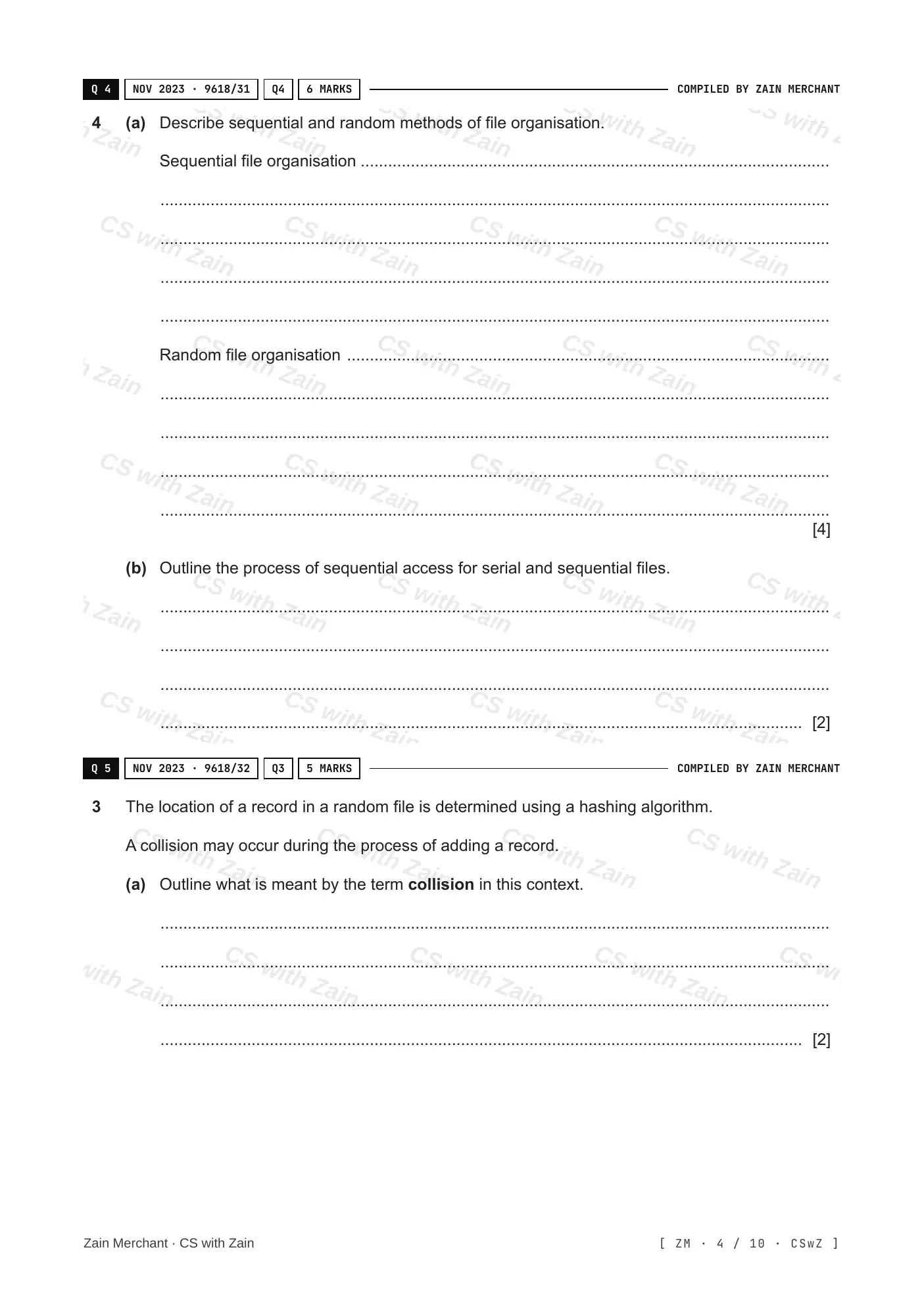 13.2 File organisation and access questions, page 3