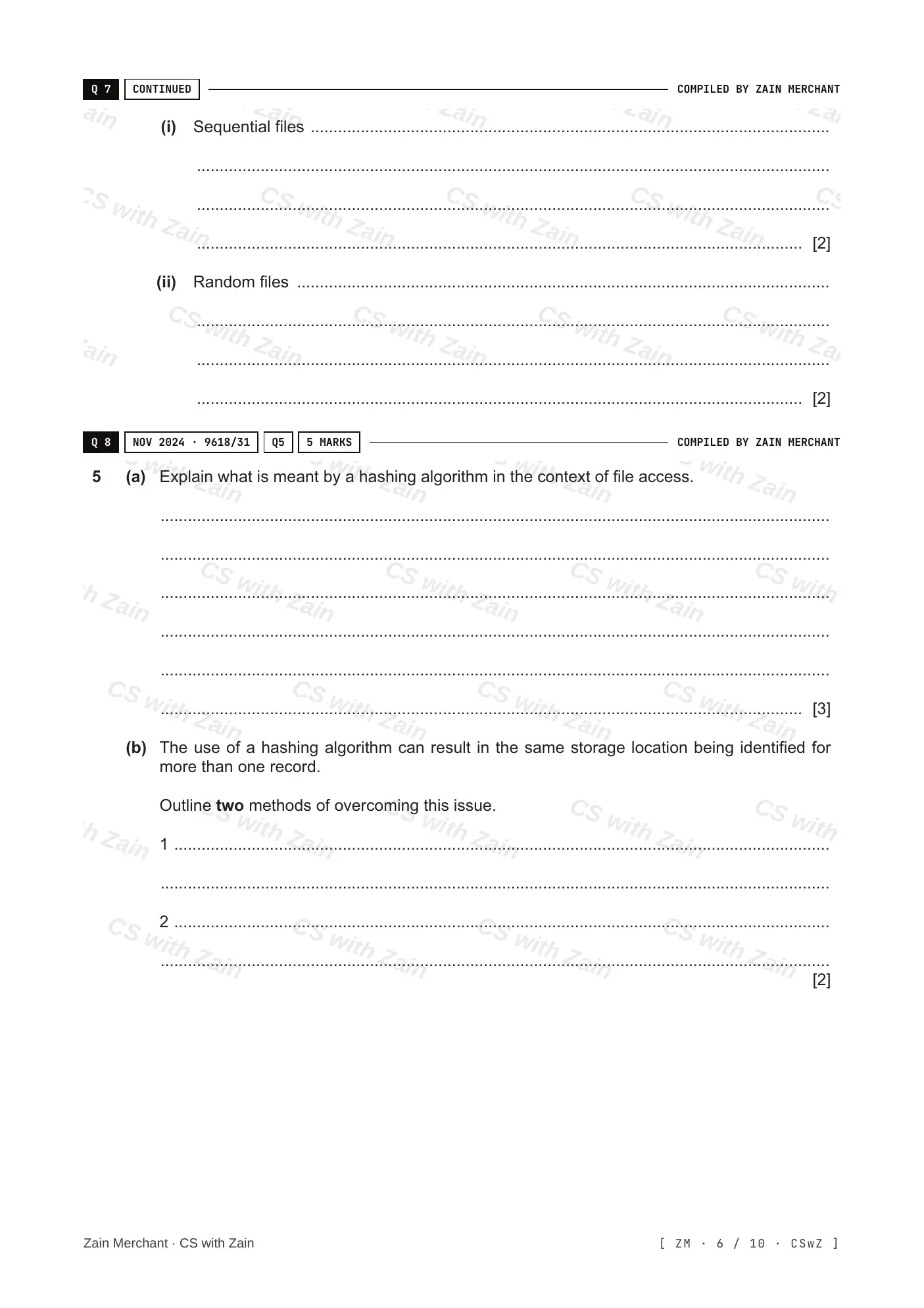 13.2 File organisation and access questions, page 5