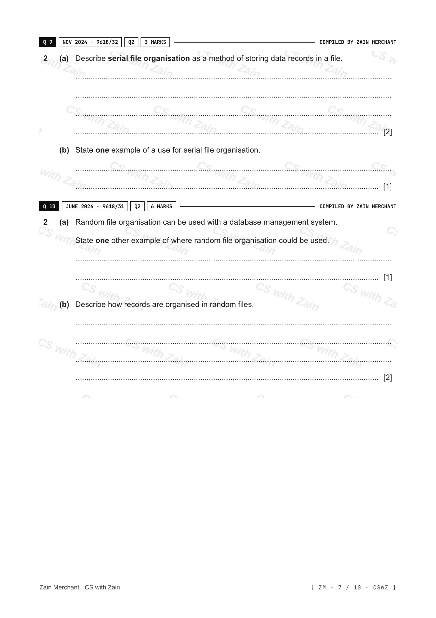 13.2 File organisation and access questions, page 6