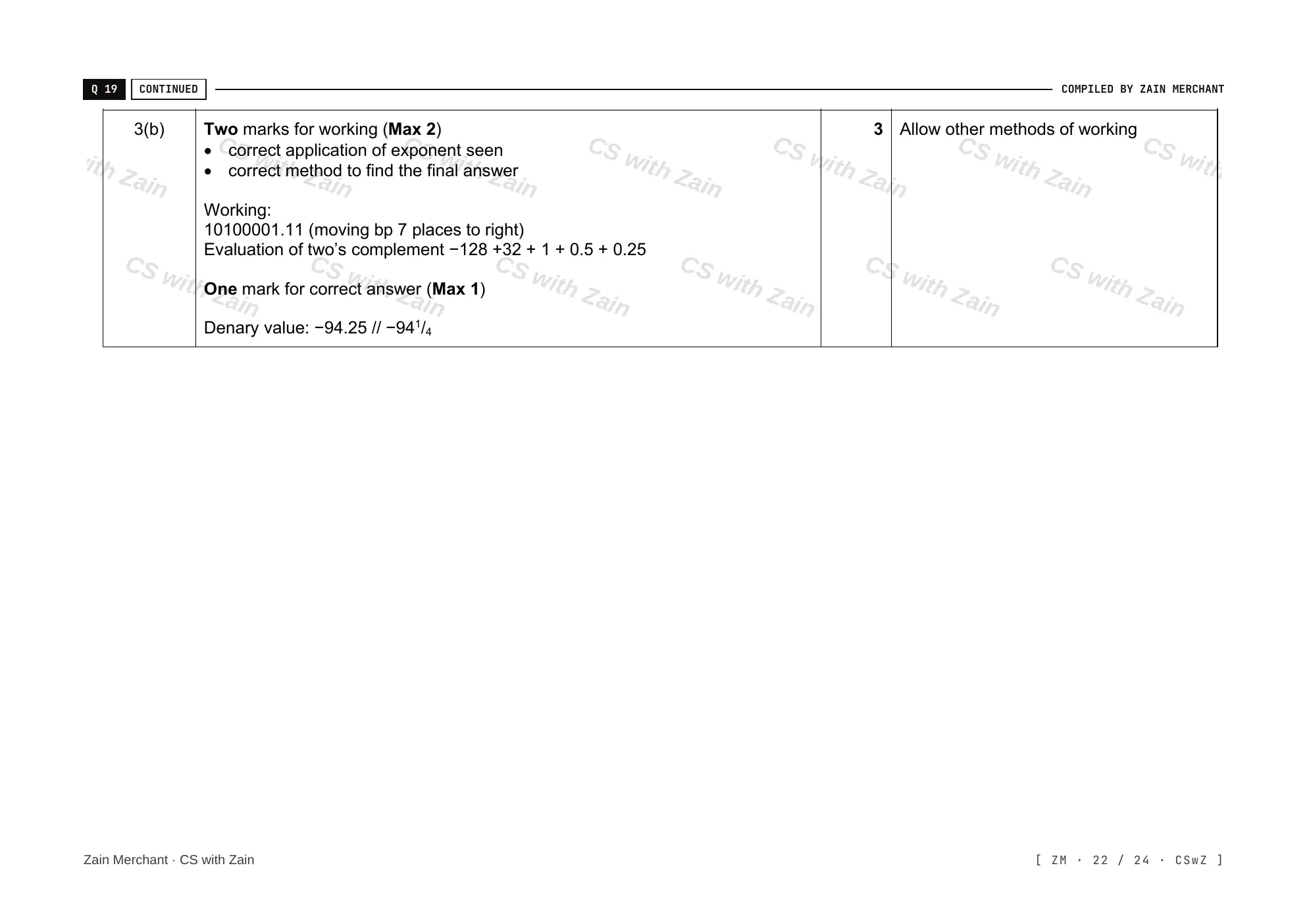 13.3 Floating-point numbers, representation and manipulation mark scheme, page 21