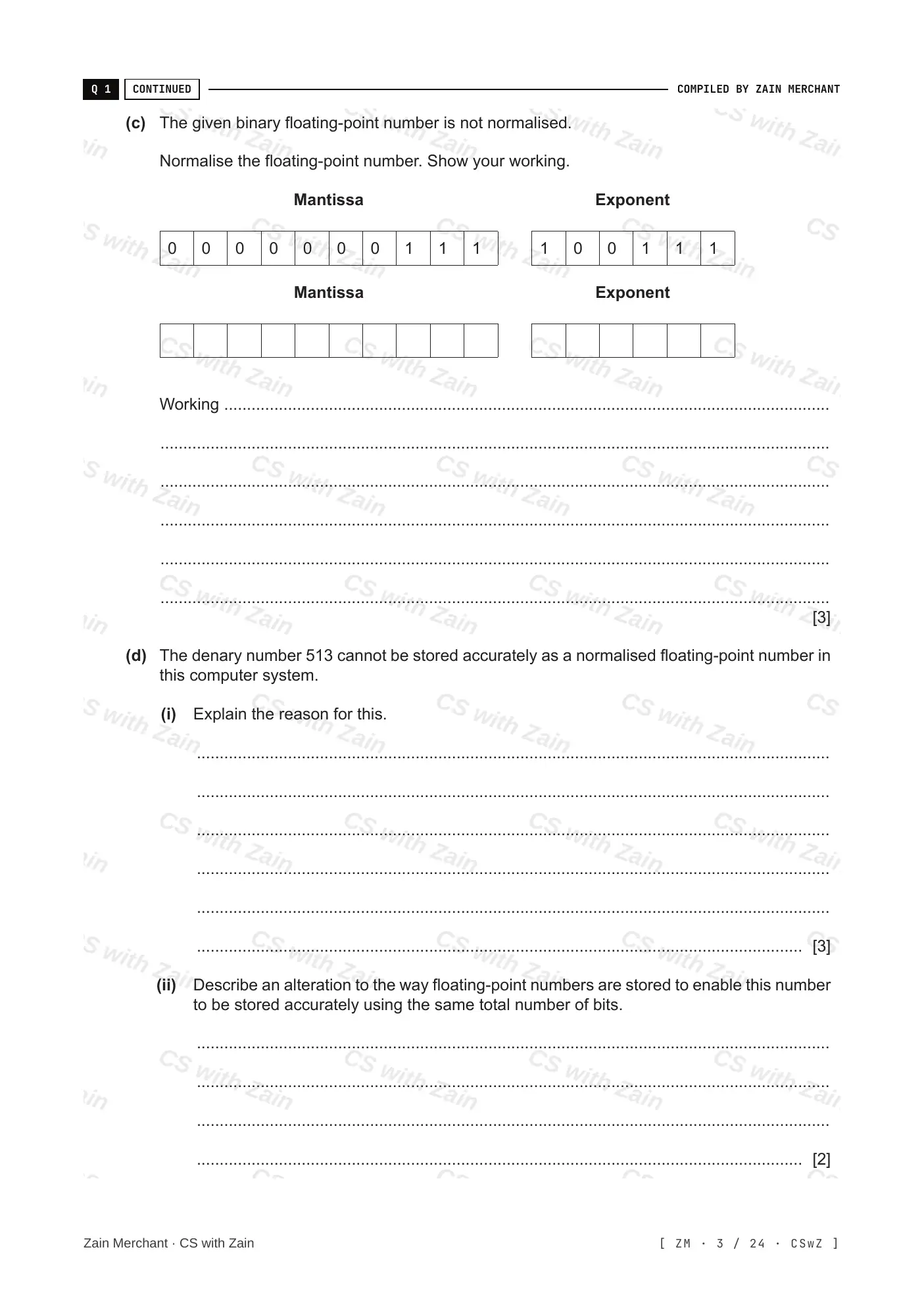13.3 Floating-point numbers, representation and manipulation questions, page 2