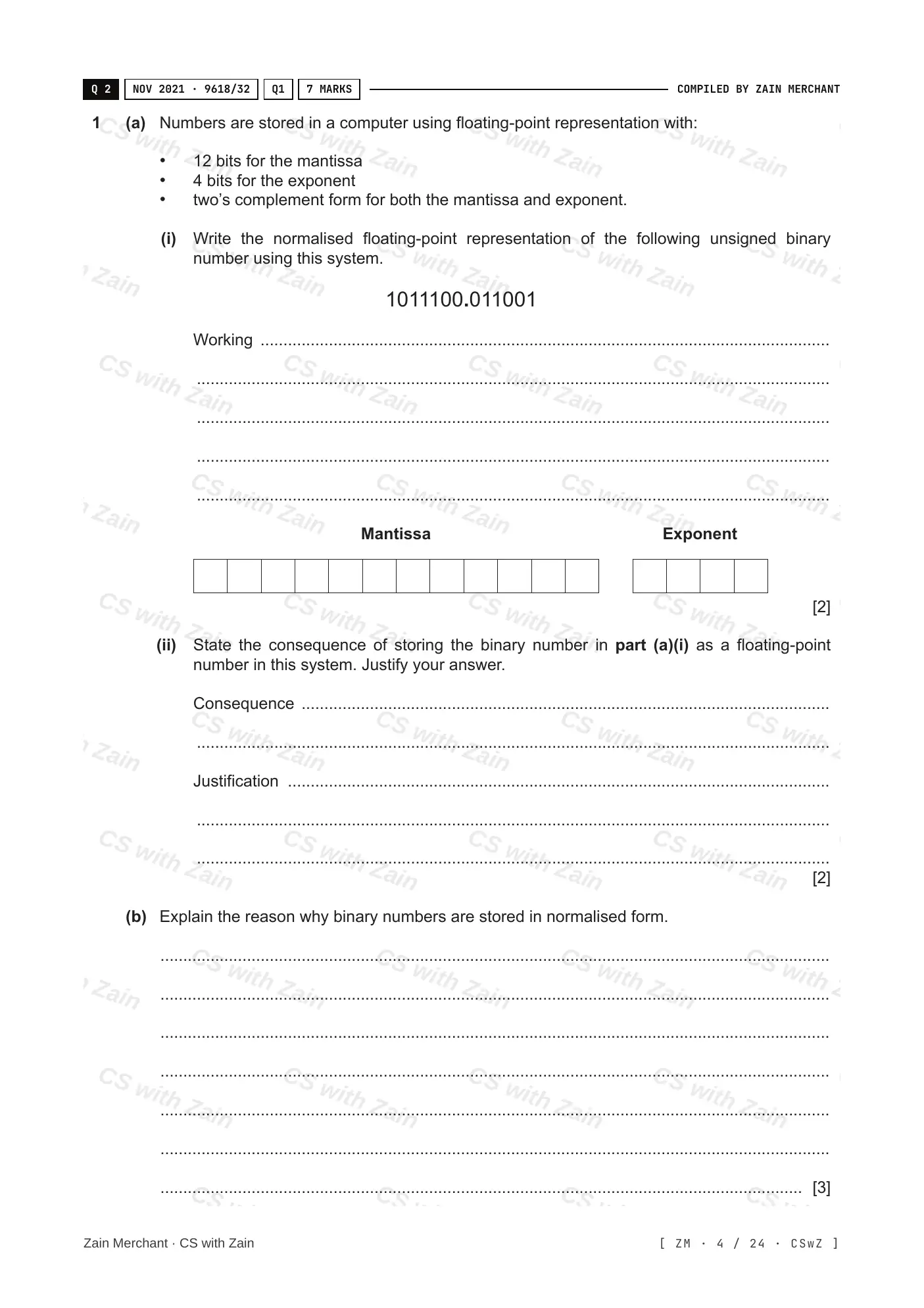 13.3 Floating-point numbers, representation and manipulation questions, page 3