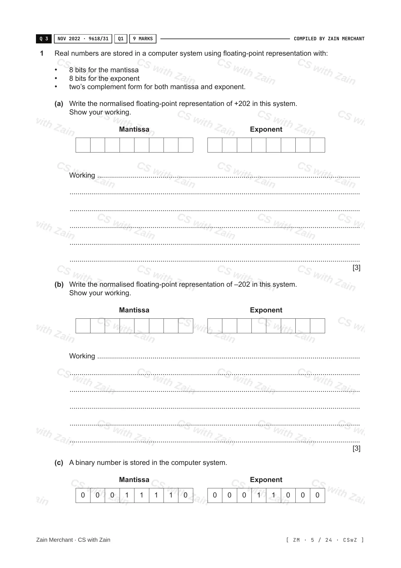 13.3 Floating-point numbers, representation and manipulation questions, page 4
