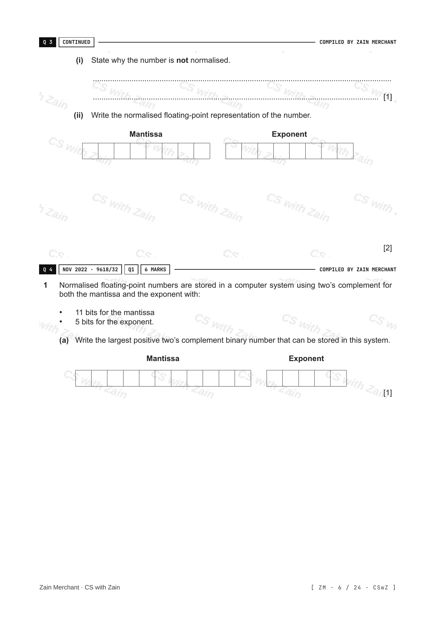 13.3 Floating-point numbers, representation and manipulation questions, page 5