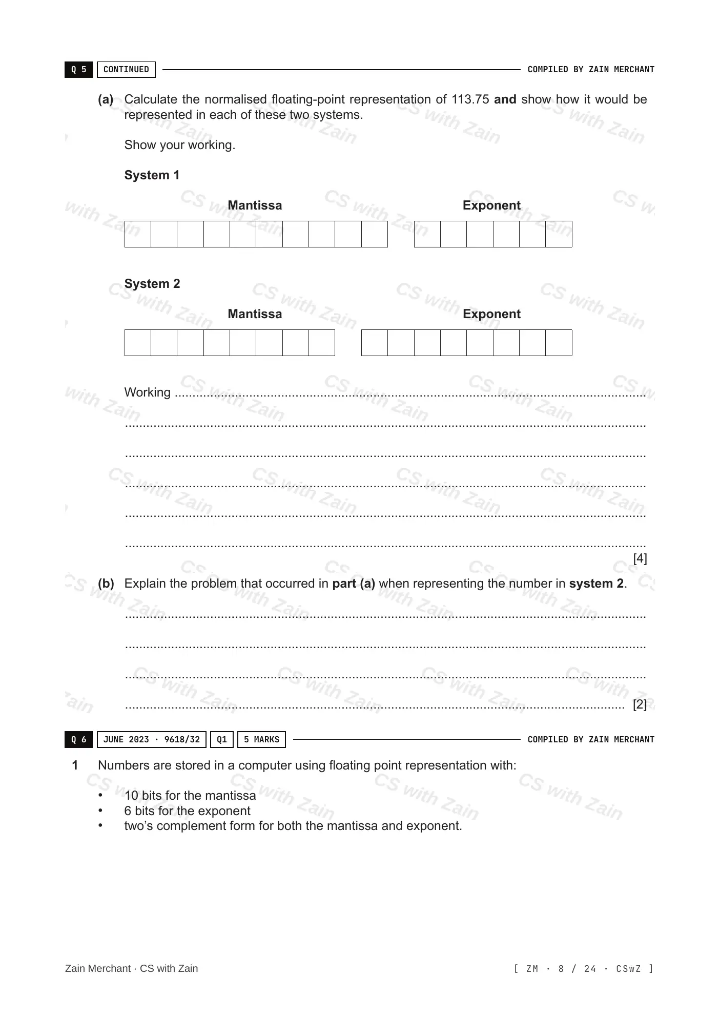 13.3 Floating-point numbers, representation and manipulation questions, page 7