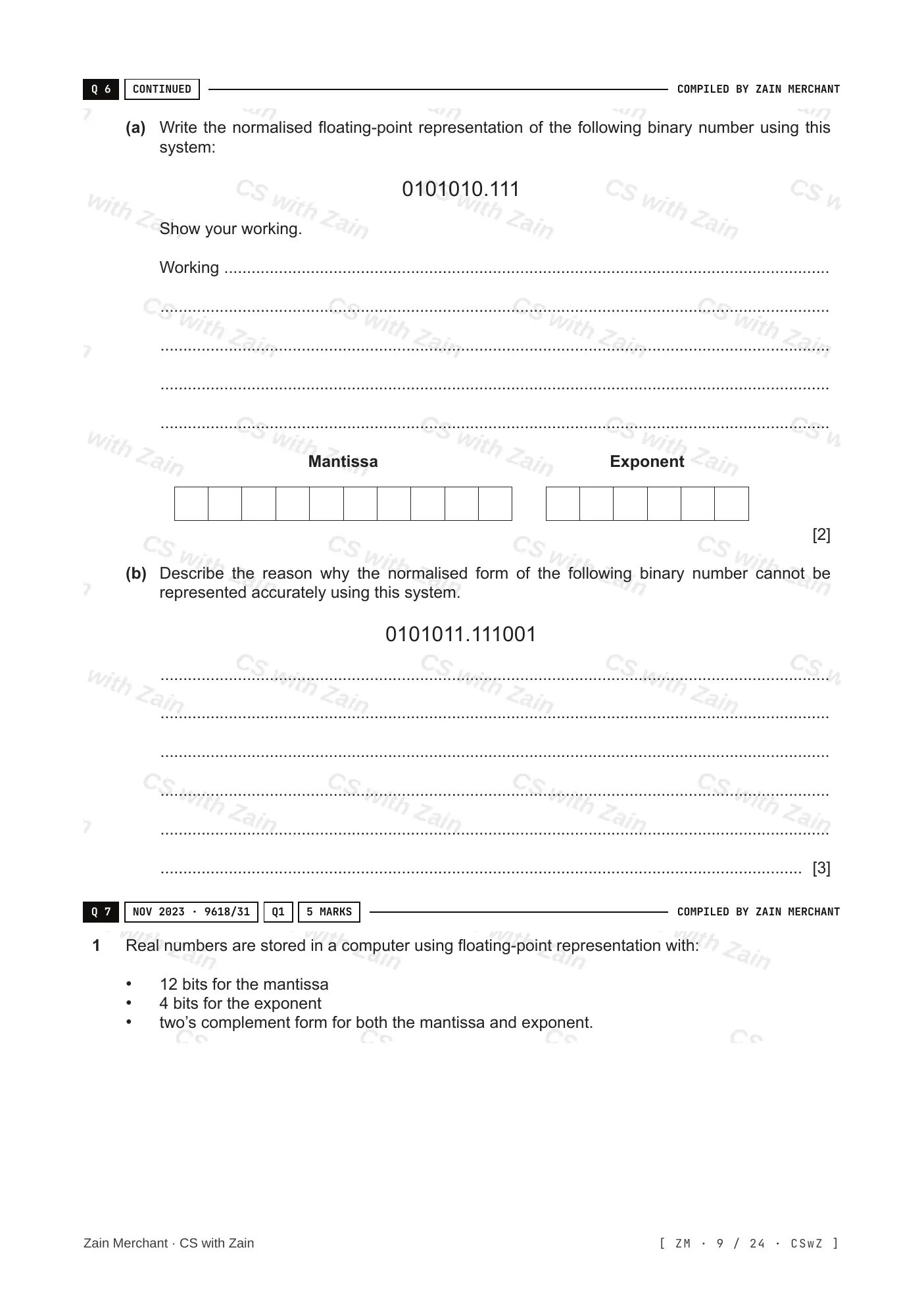 13.3 Floating-point numbers, representation and manipulation questions, page 8