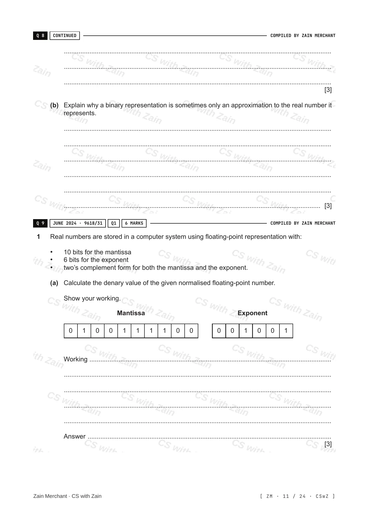 13.3 Floating-point numbers, representation and manipulation questions, page 10