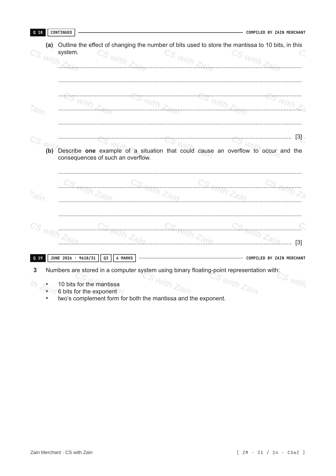 13.3 Floating-point numbers, representation and manipulation questions, page 20