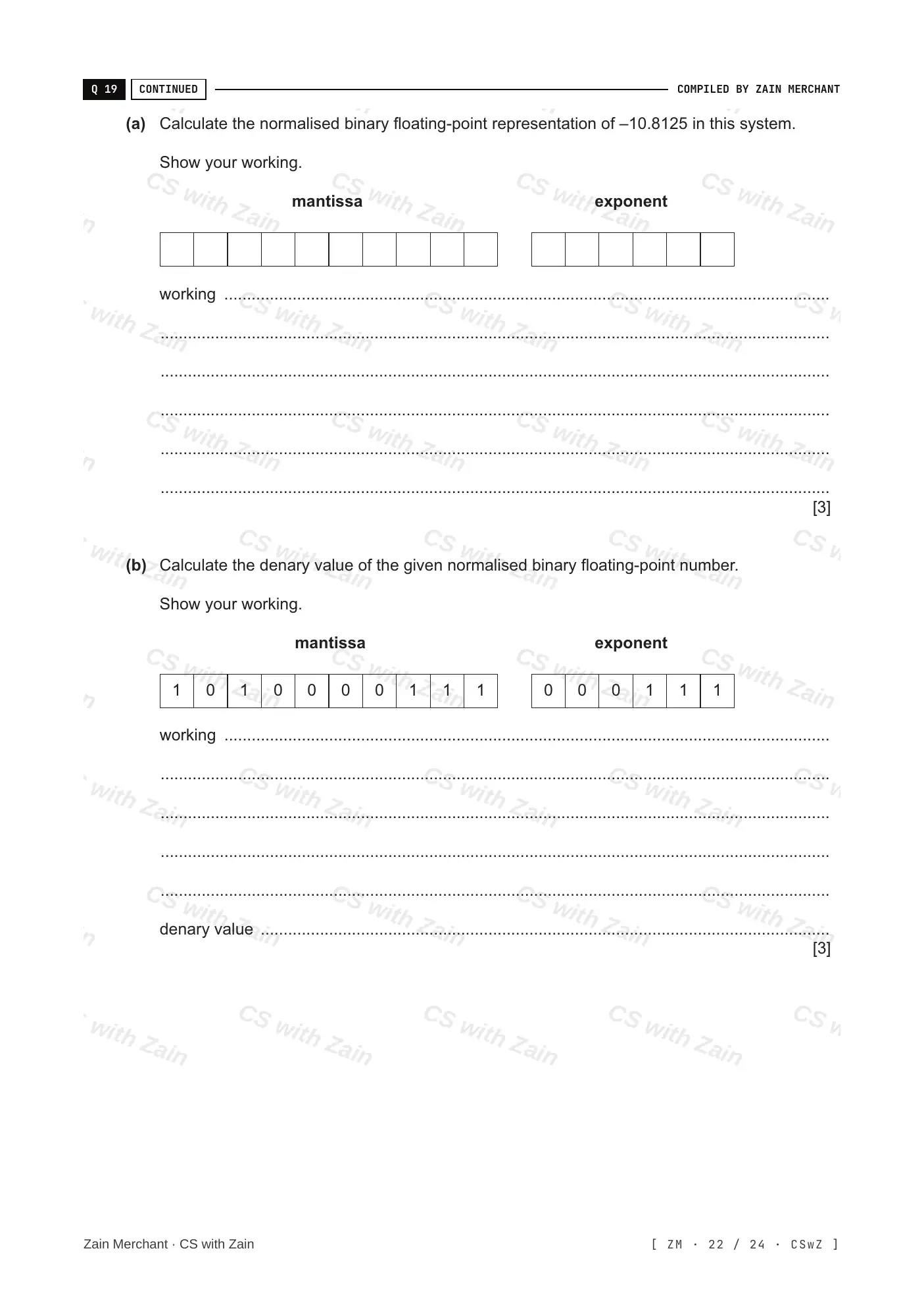13.3 Floating-point numbers, representation and manipulation questions, page 21