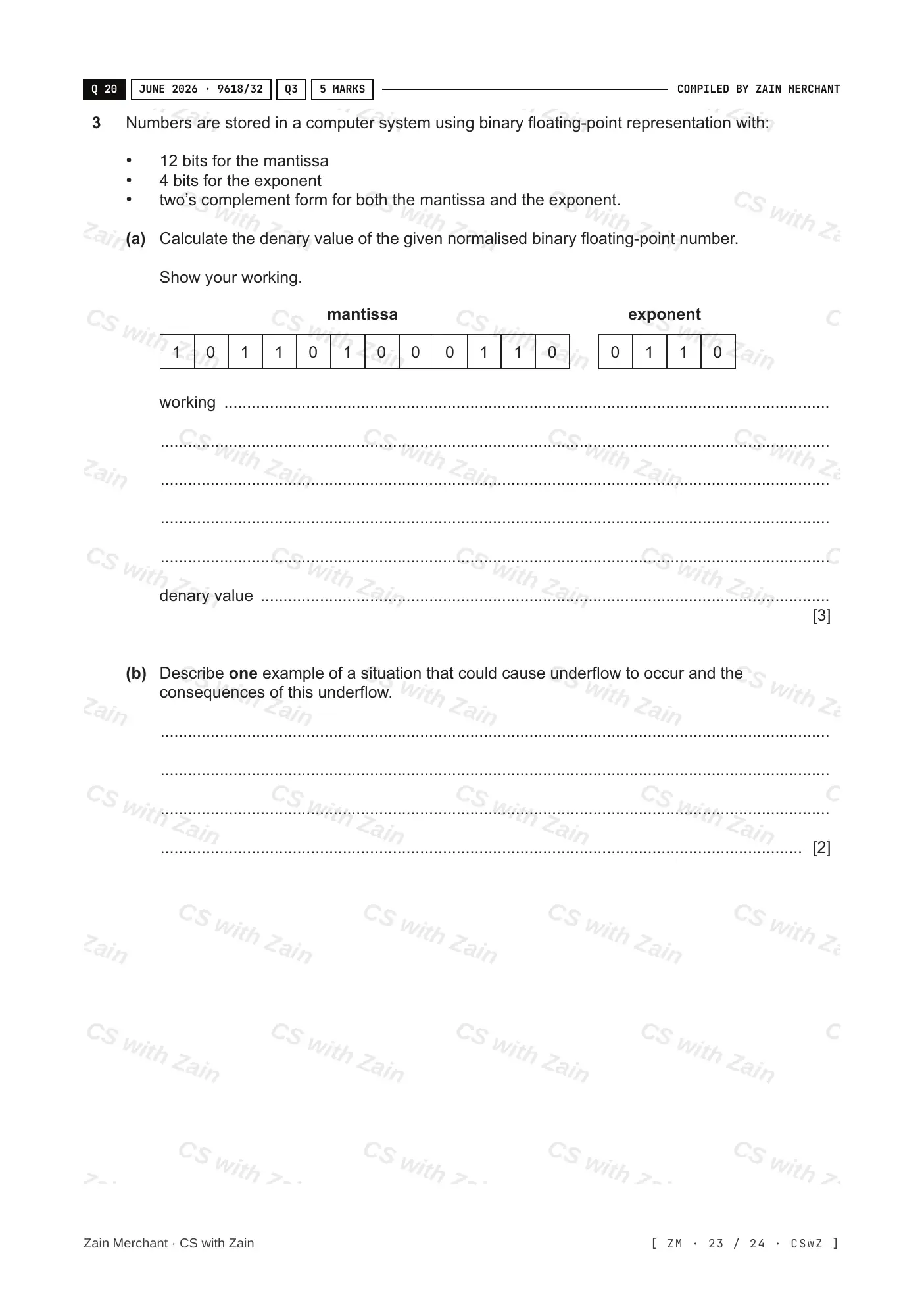 13.3 Floating-point numbers, representation and manipulation questions, page 22