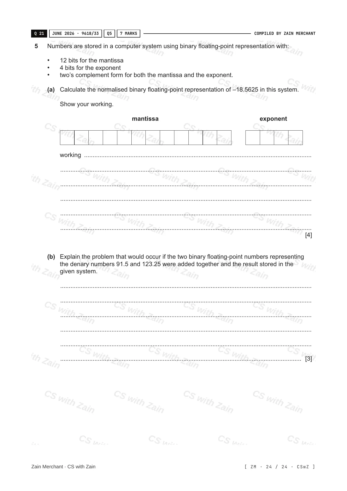 13.3 Floating-point numbers, representation and manipulation questions, page 23