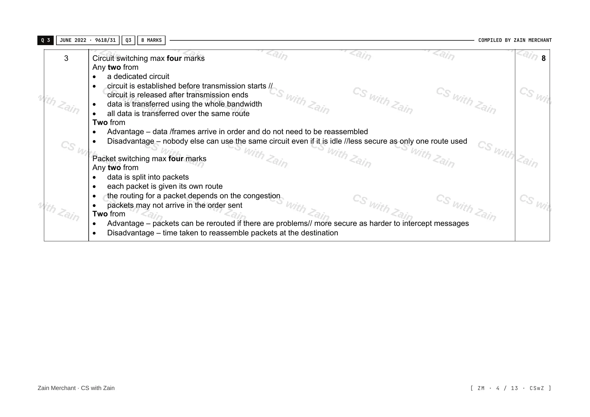 14.2 Circuit switching, packet switching mark scheme, page 3