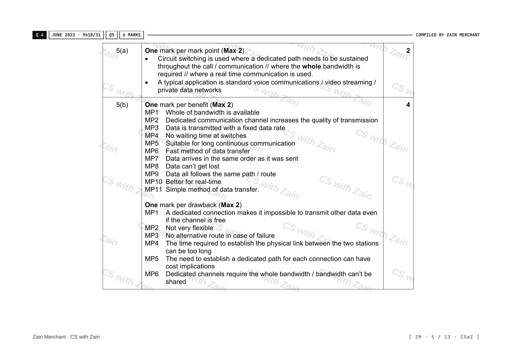 14.2 Circuit switching, packet switching mark scheme, page 4