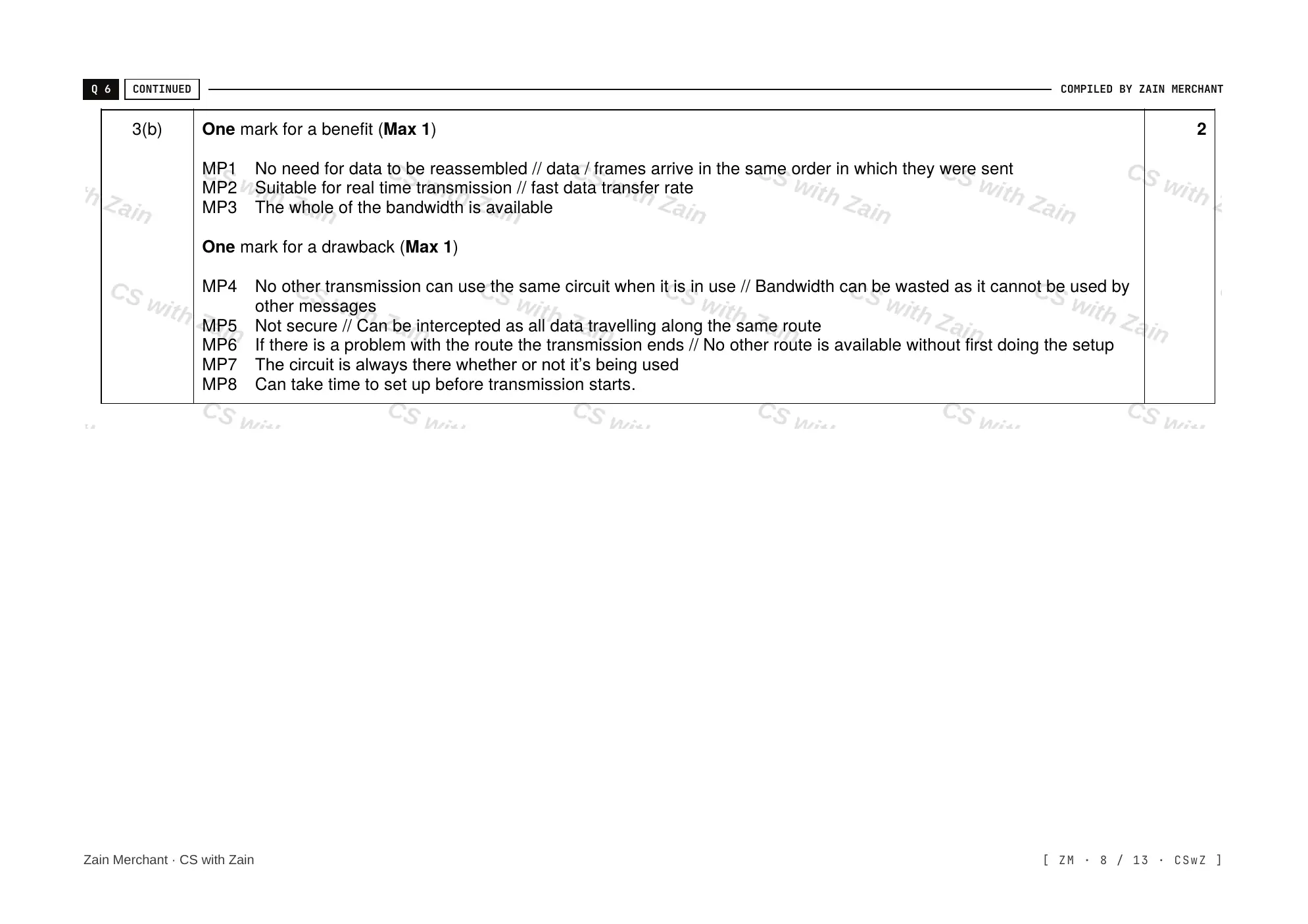 14.2 Circuit switching, packet switching mark scheme, page 7