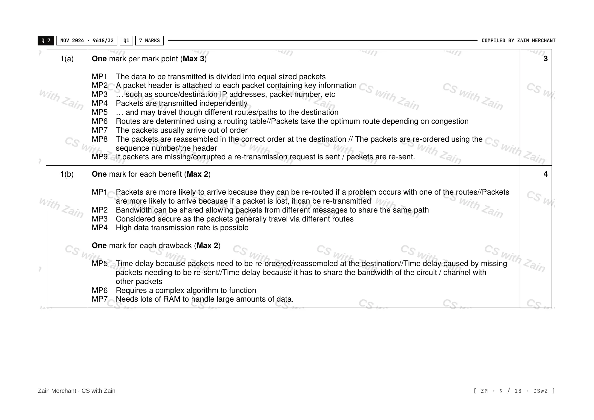 14.2 Circuit switching, packet switching mark scheme, page 8