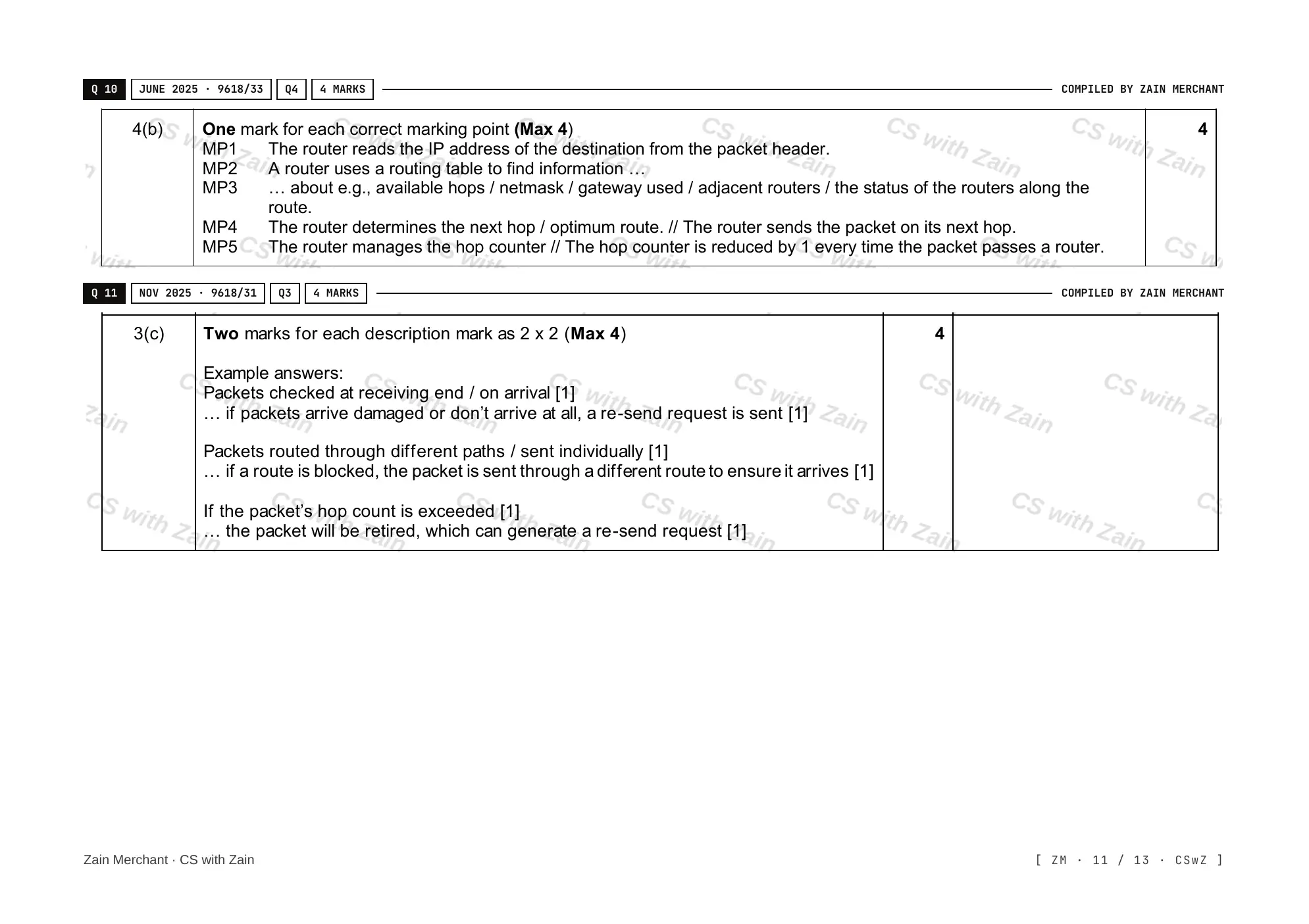 14.2 Circuit switching, packet switching mark scheme, page 10