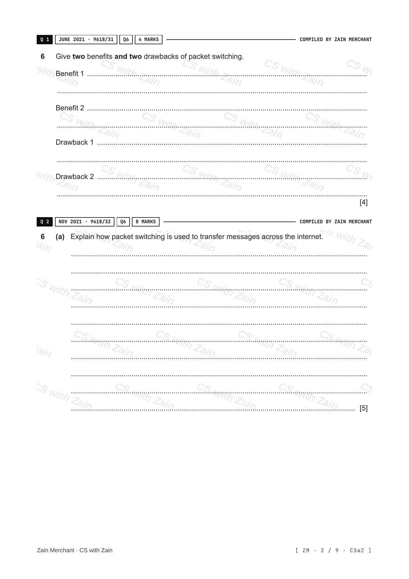14.2 Circuit switching, packet switching questions, page 1