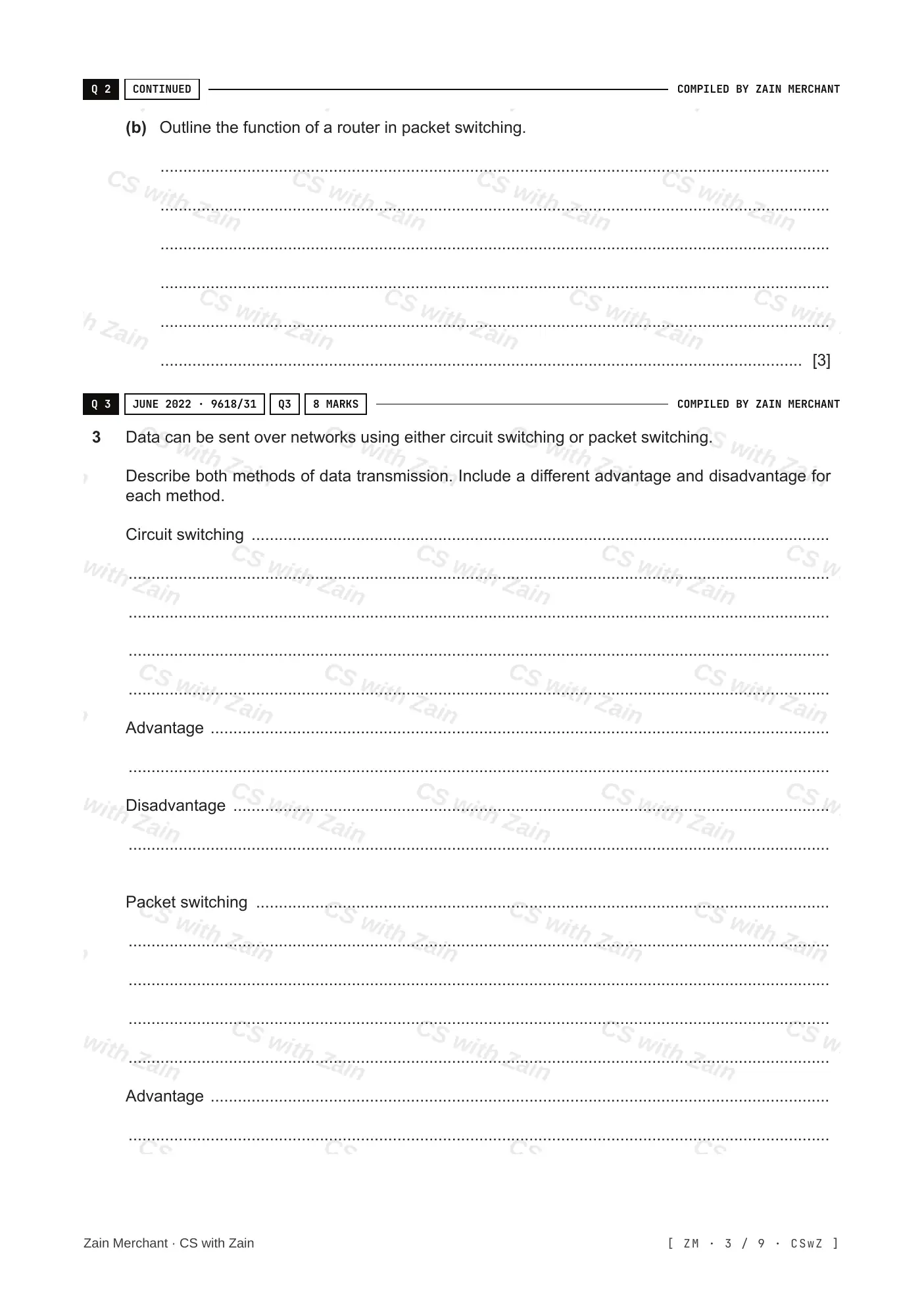 14.2 Circuit switching, packet switching questions, page 2