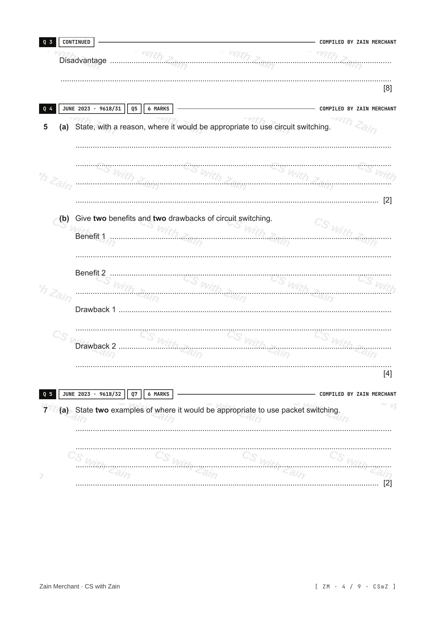 14.2 Circuit switching, packet switching questions, page 3