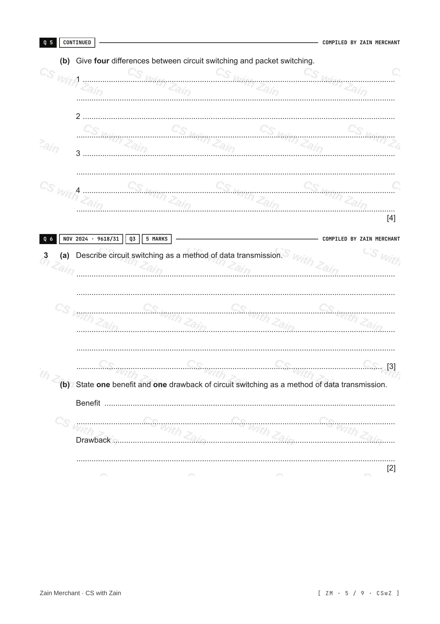 14.2 Circuit switching, packet switching questions, page 4