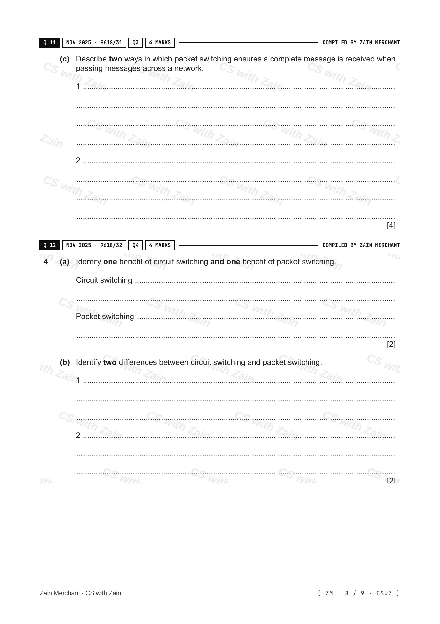 14.2 Circuit switching, packet switching questions, page 7