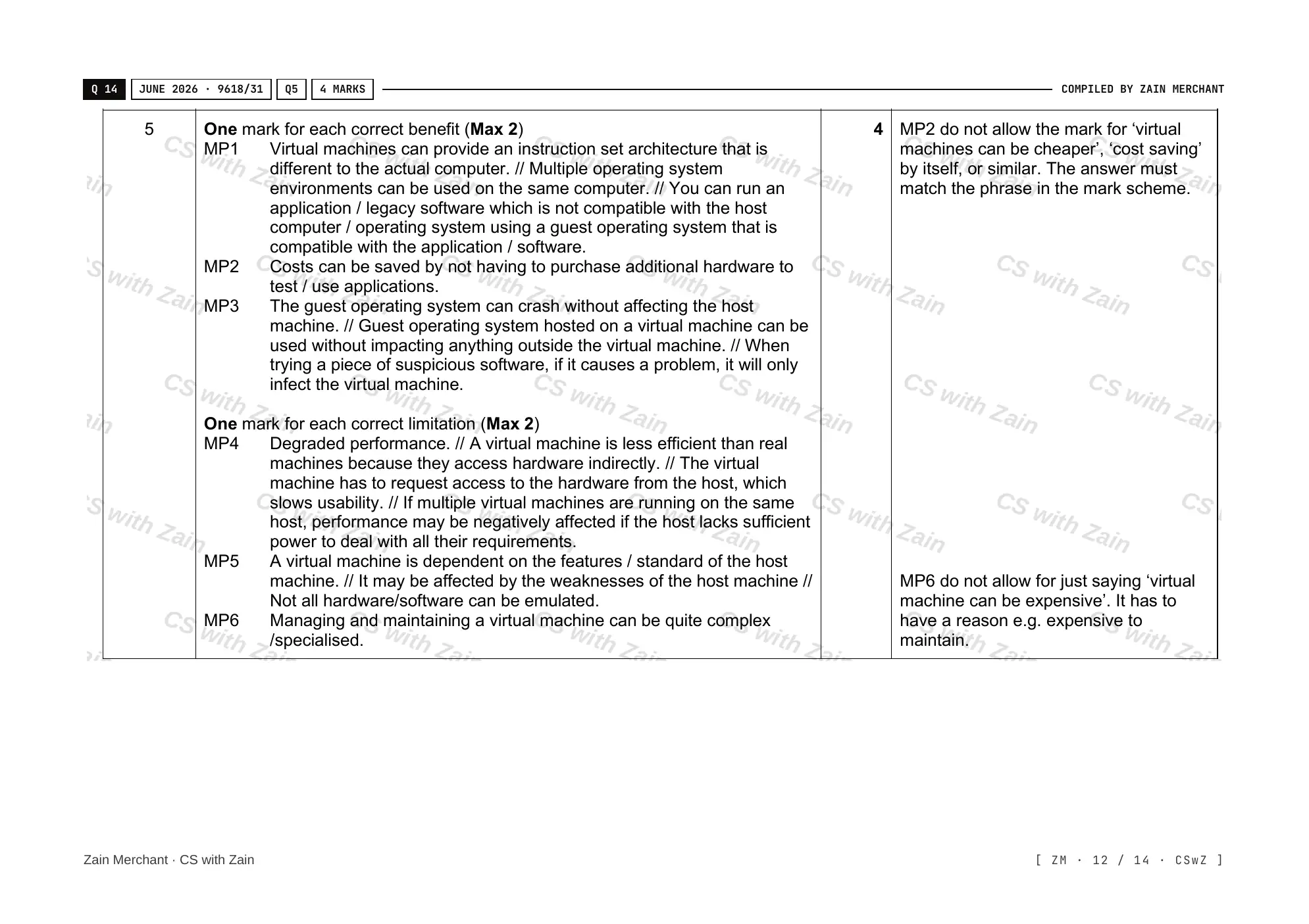 15.1 Processors, Parallel Processing and Virtual Machines mark scheme, page 11