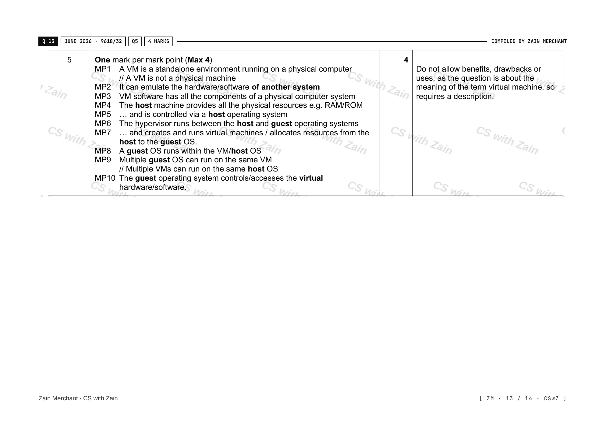 15.1 Processors, Parallel Processing and Virtual Machines mark scheme, page 12