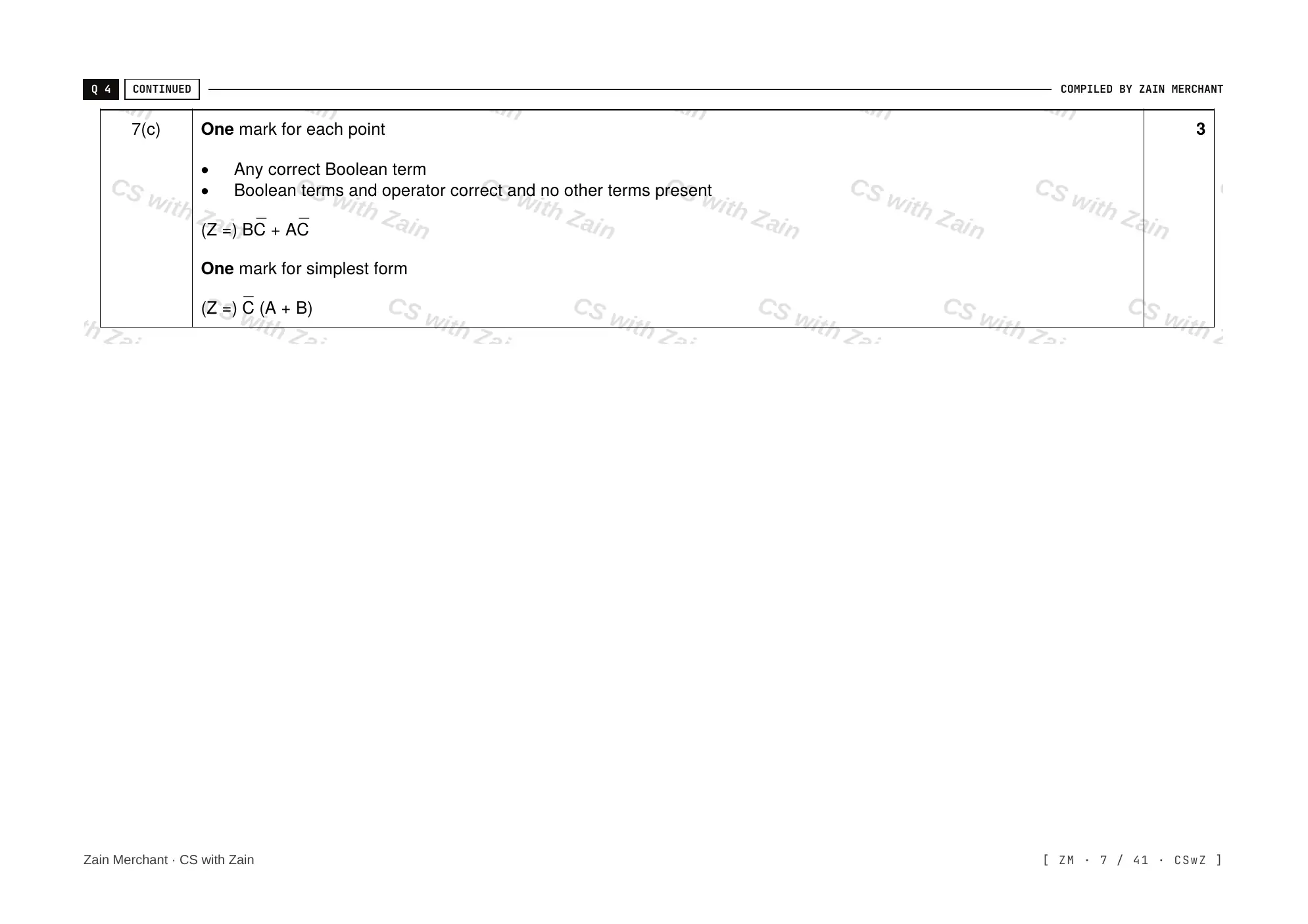 15.2 Boolean Algebra and Logic Circuits mark scheme, page 6