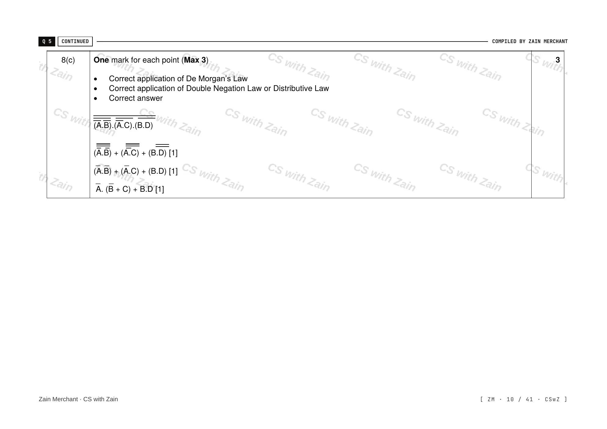 15.2 Boolean Algebra and Logic Circuits mark scheme, page 9