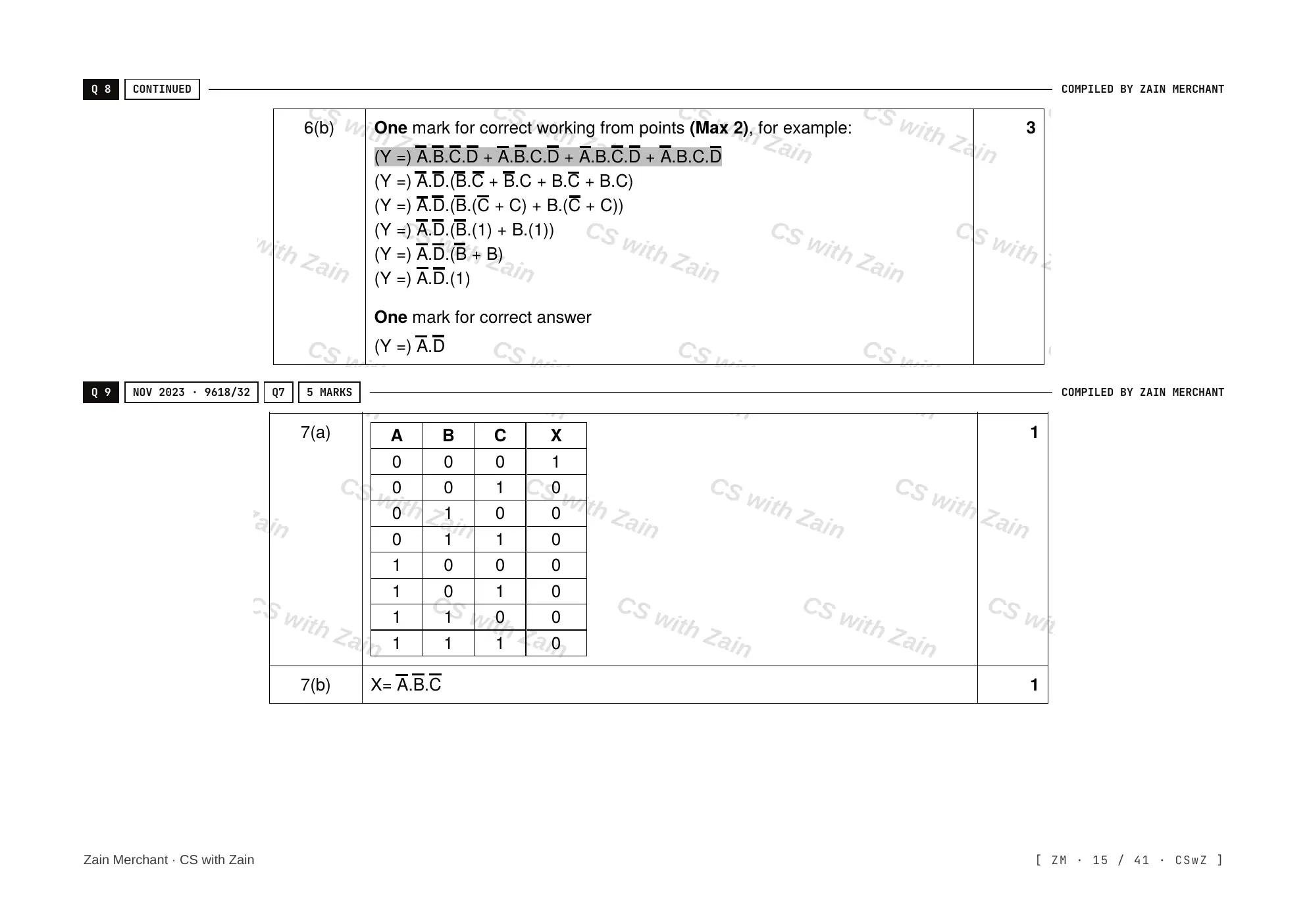 15.2 Boolean Algebra and Logic Circuits mark scheme, page 14