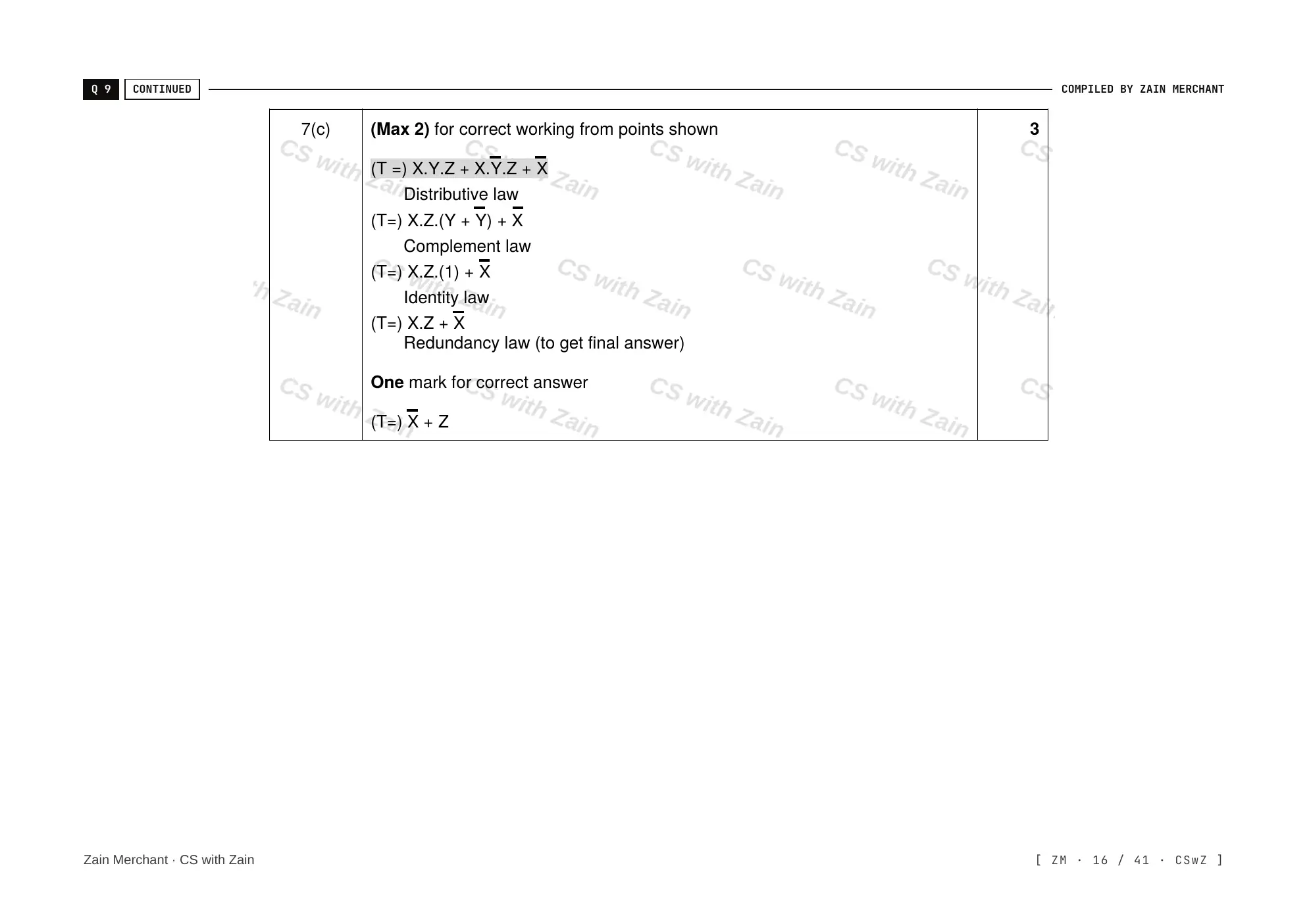 15.2 Boolean Algebra and Logic Circuits mark scheme, page 15