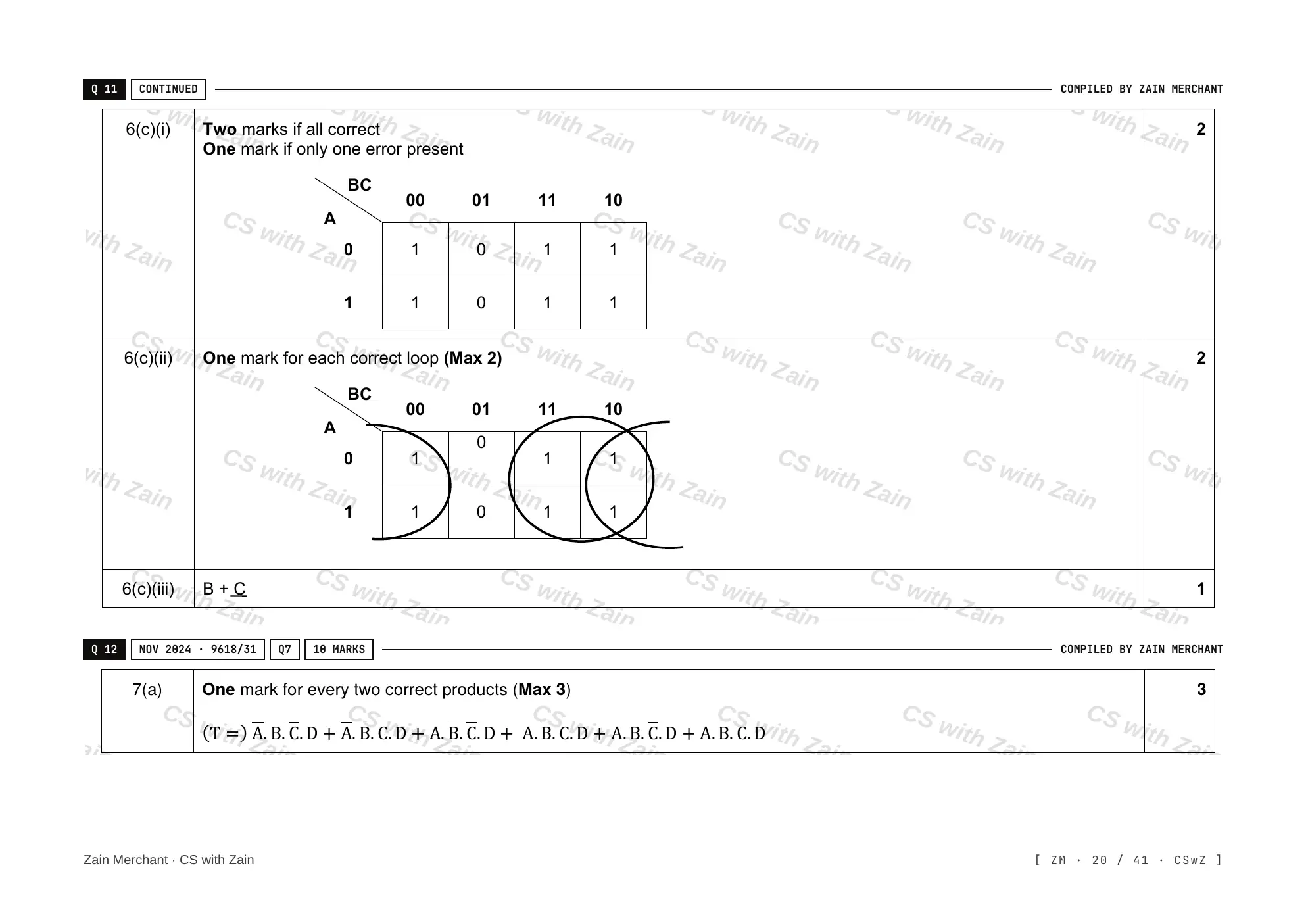 15.2 Boolean Algebra and Logic Circuits mark scheme, page 19