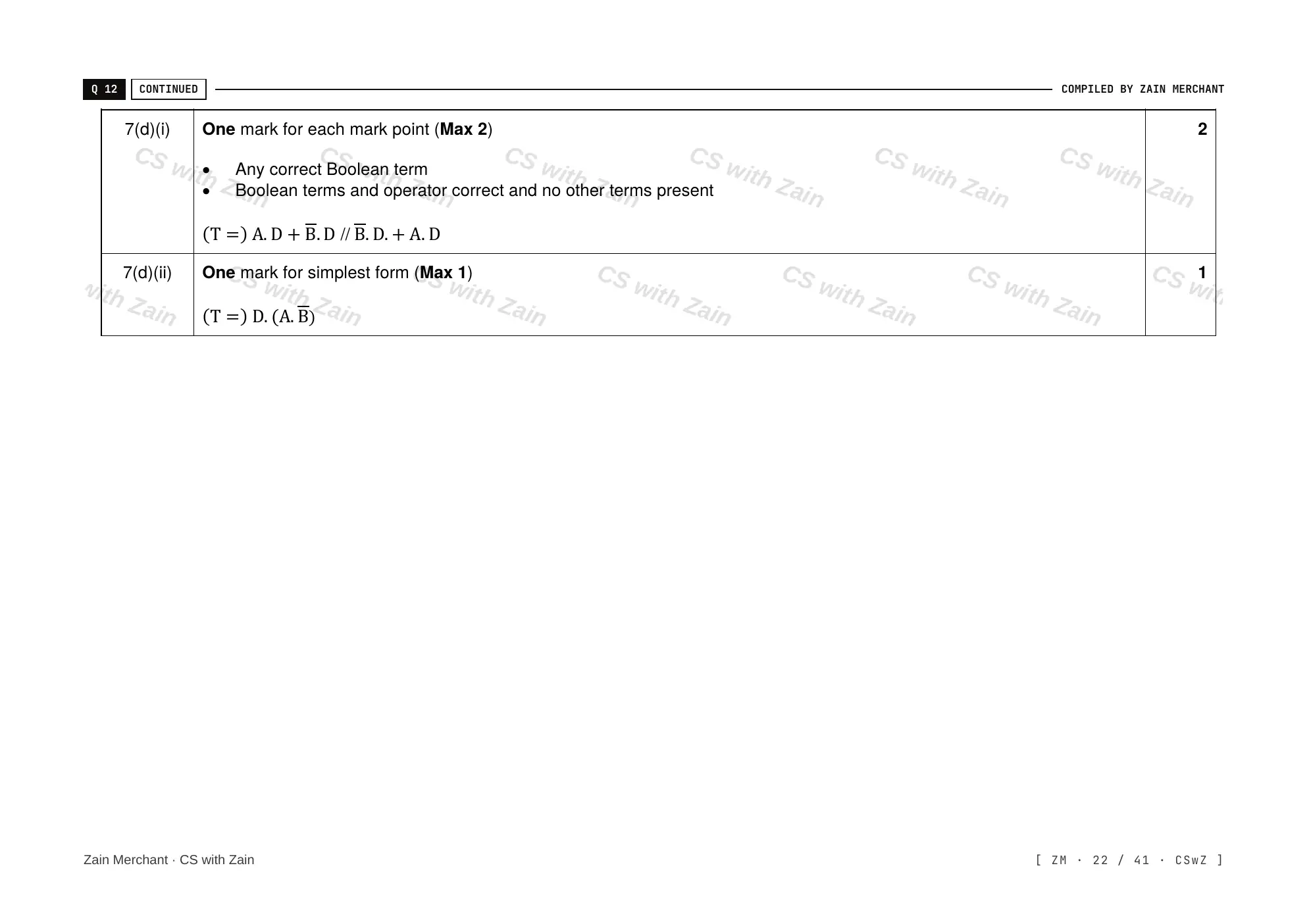 15.2 Boolean Algebra and Logic Circuits mark scheme, page 21