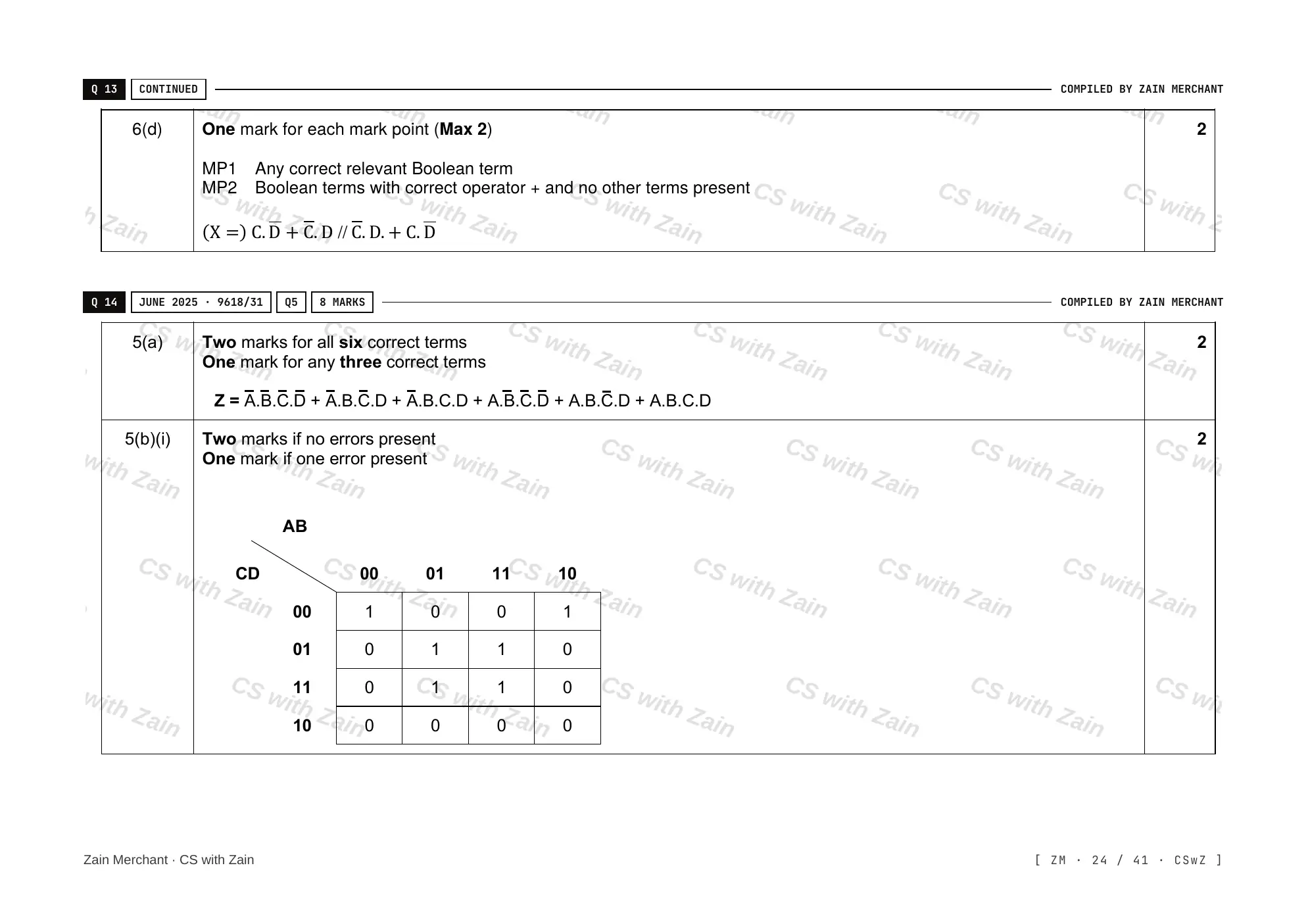 15.2 Boolean Algebra and Logic Circuits mark scheme, page 23