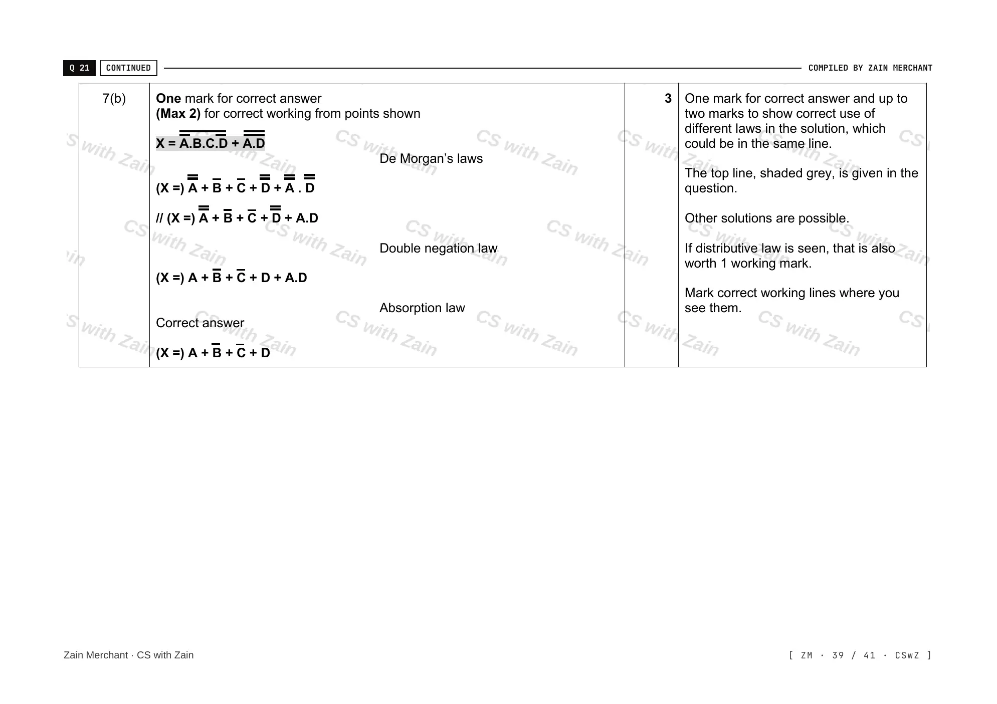 15.2 Boolean Algebra and Logic Circuits mark scheme, page 38