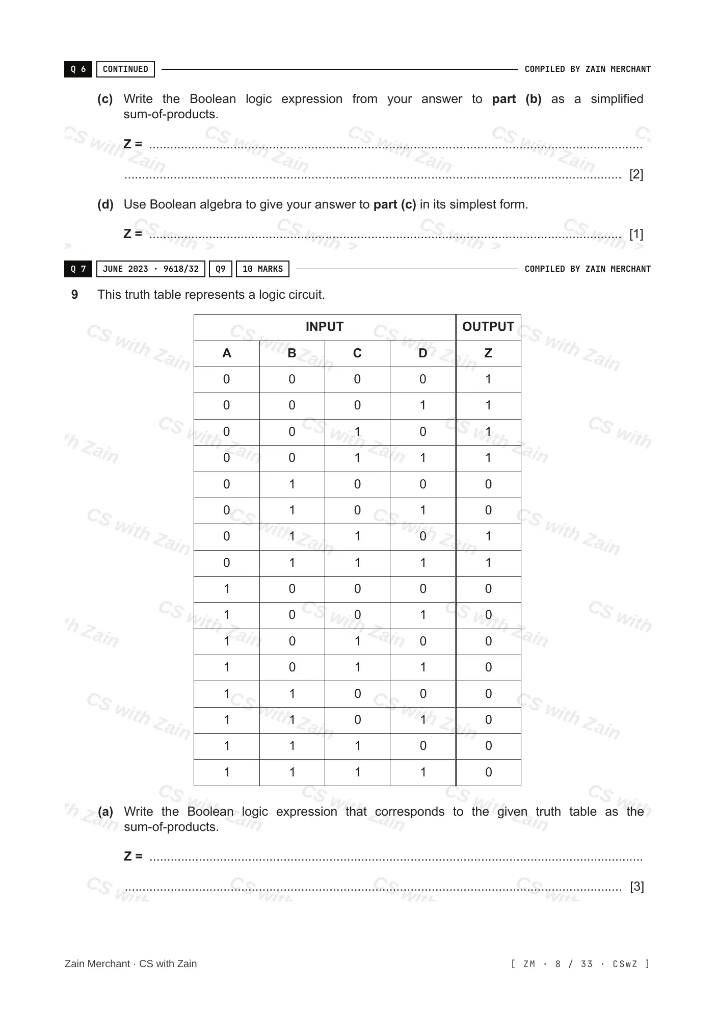 15.2 Boolean Algebra and Logic Circuits questions, page 7