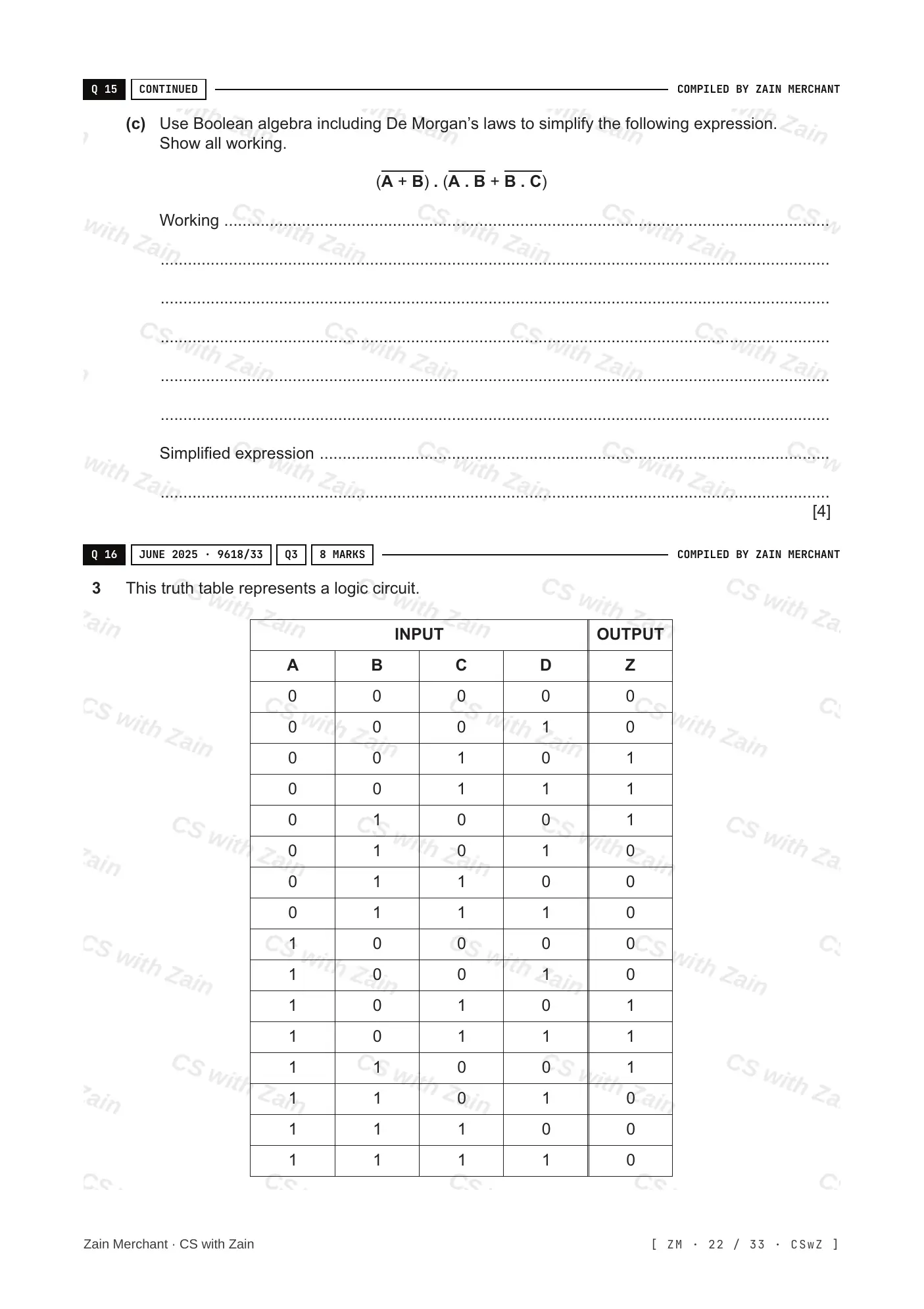 15.2 Boolean Algebra and Logic Circuits questions, page 21