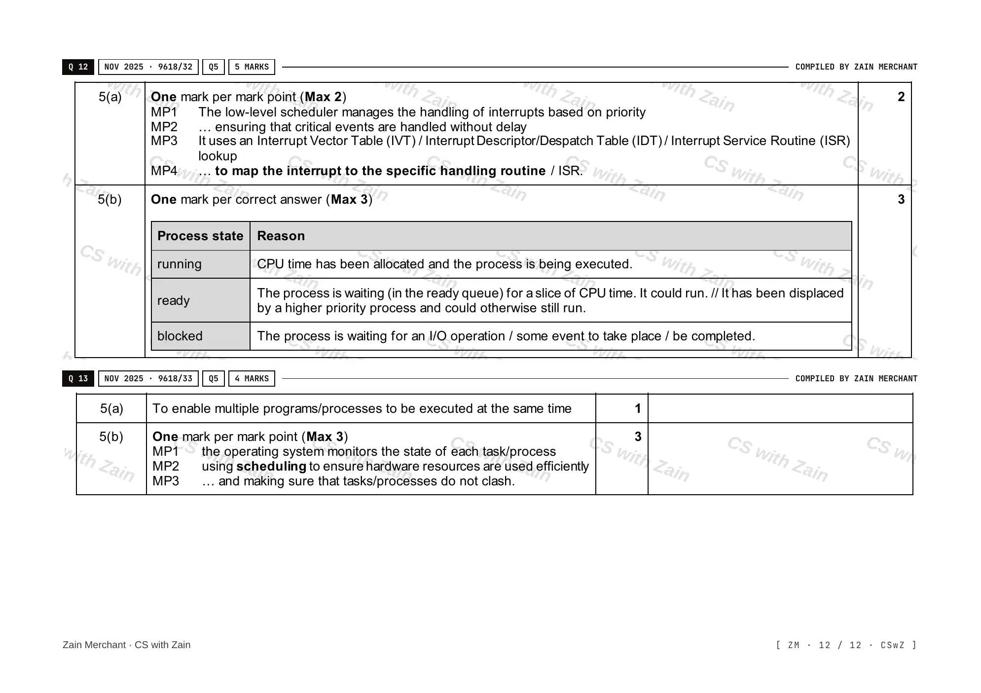 16.1 Purposes of an Operating System (OS) mark scheme, page 11