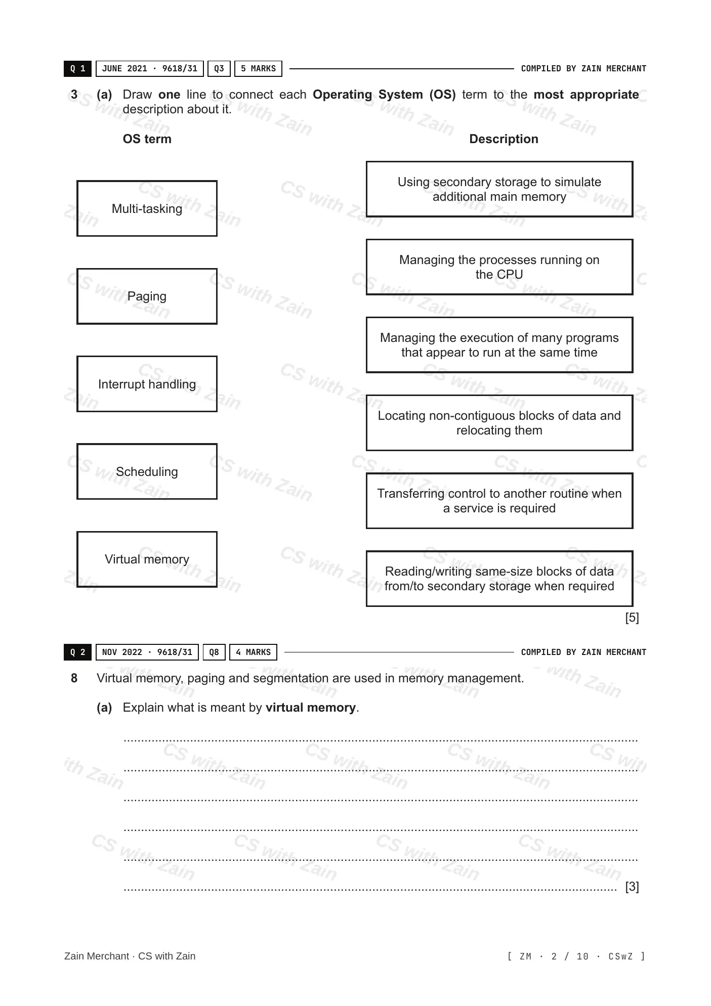 16.1 Purposes of an Operating System (OS) questions, page 1