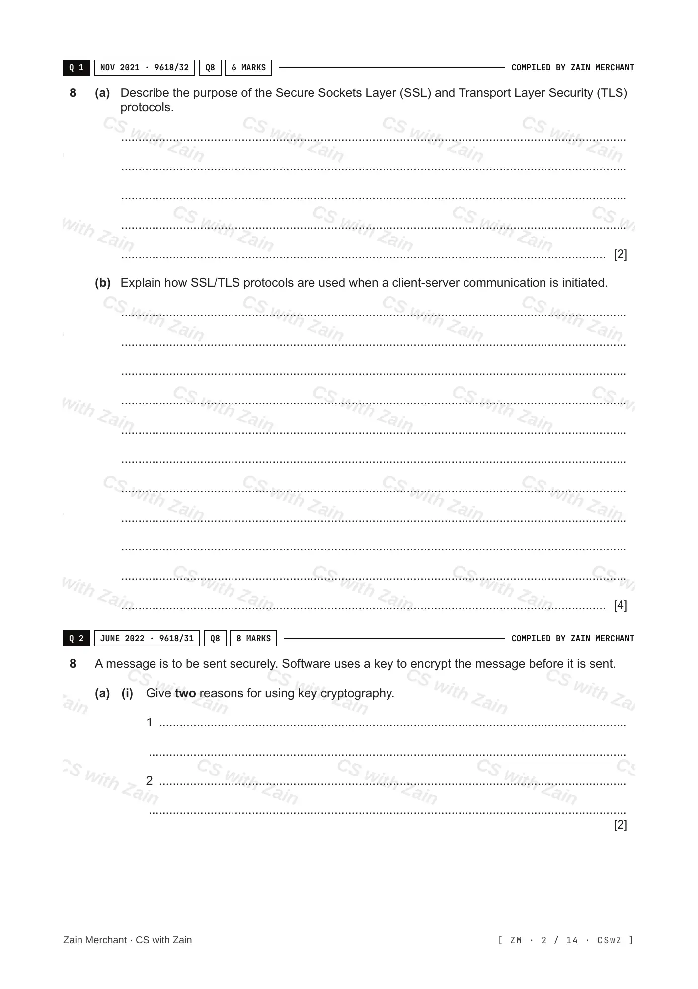 17.1 Encryption, Encryption Protocols and Digital Certificates questions, page 1