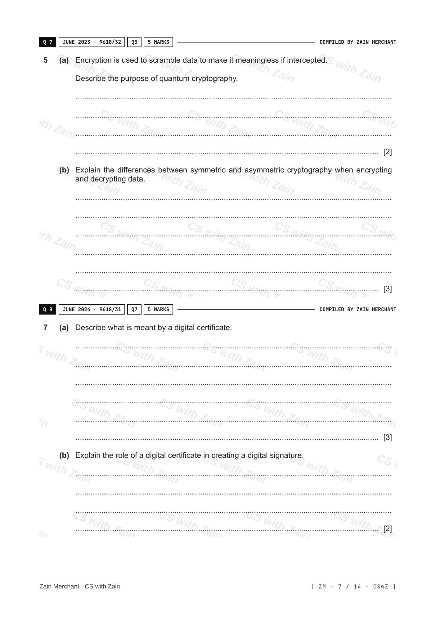 17.1 Encryption, Encryption Protocols and Digital Certificates questions, page 6