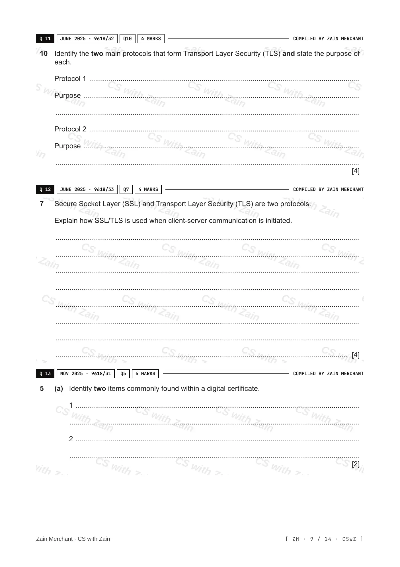 17.1 Encryption, Encryption Protocols and Digital Certificates questions, page 8