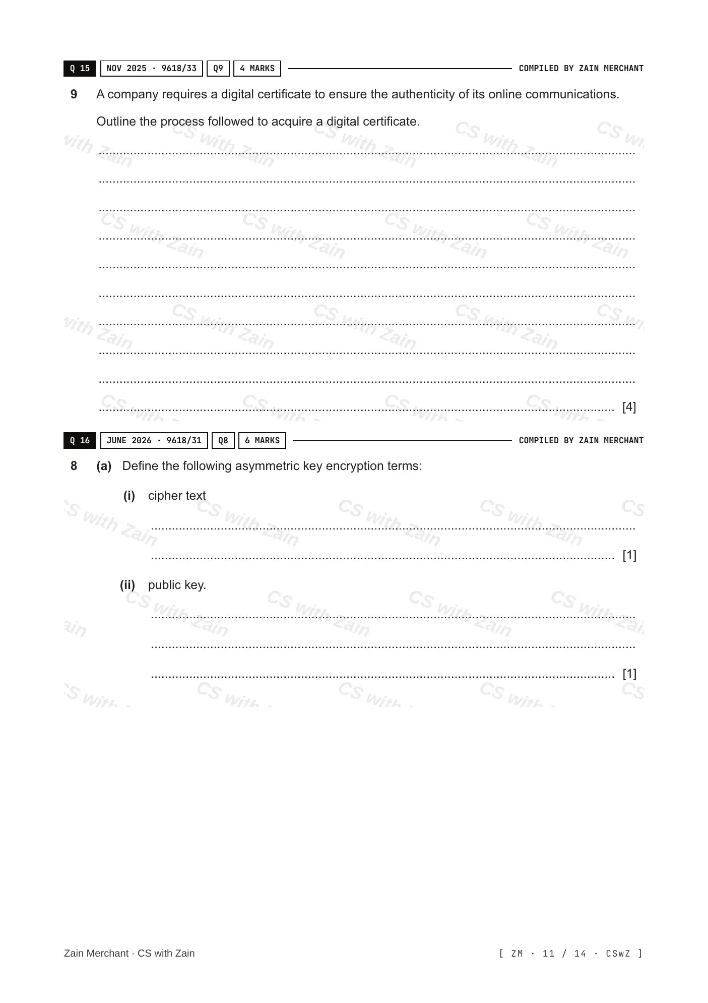 17.1 Encryption, Encryption Protocols and Digital Certificates questions, page 10