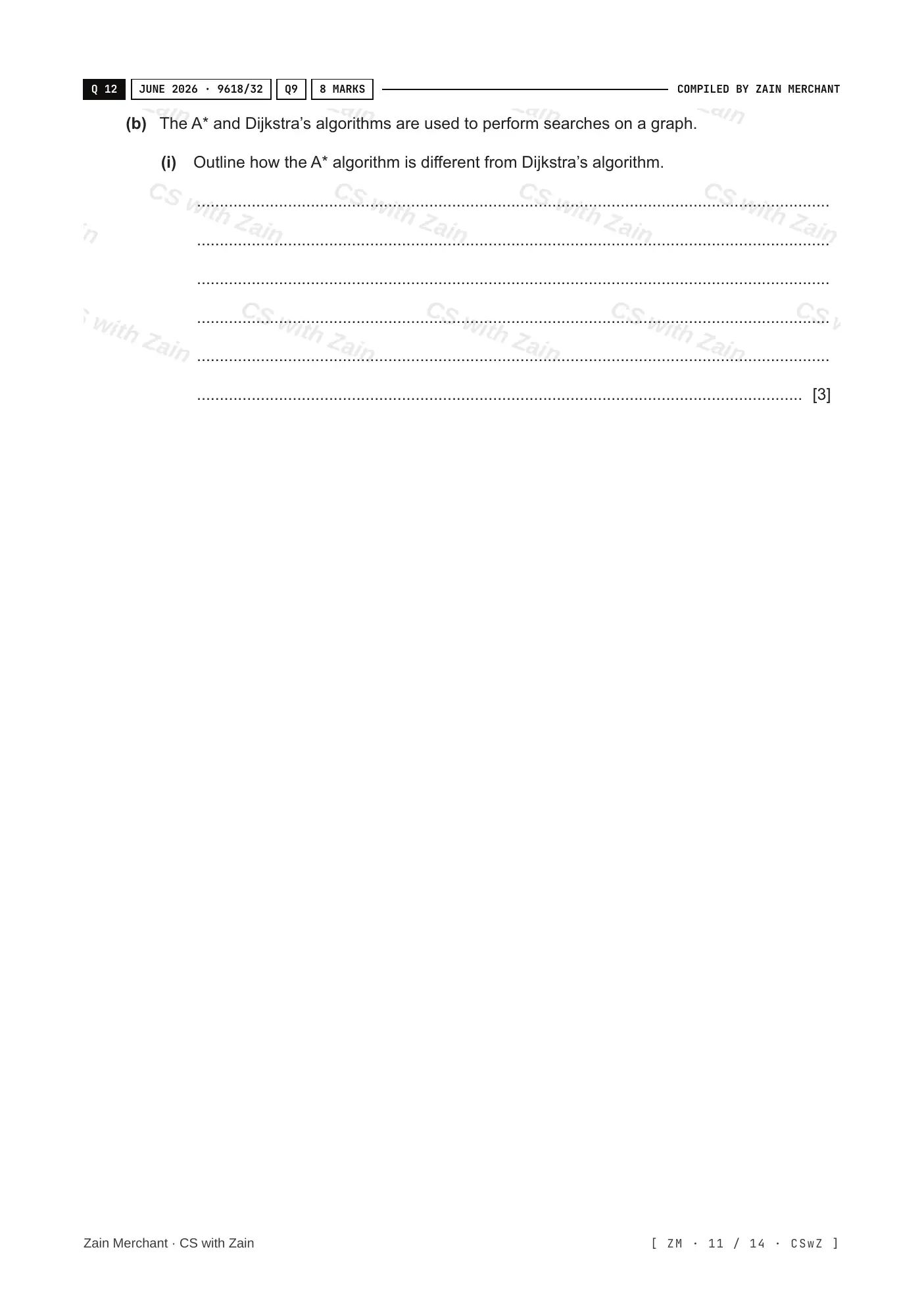 18.1 Artificial Intelligence: Graphs, Dijkstra and A* questions, page 10