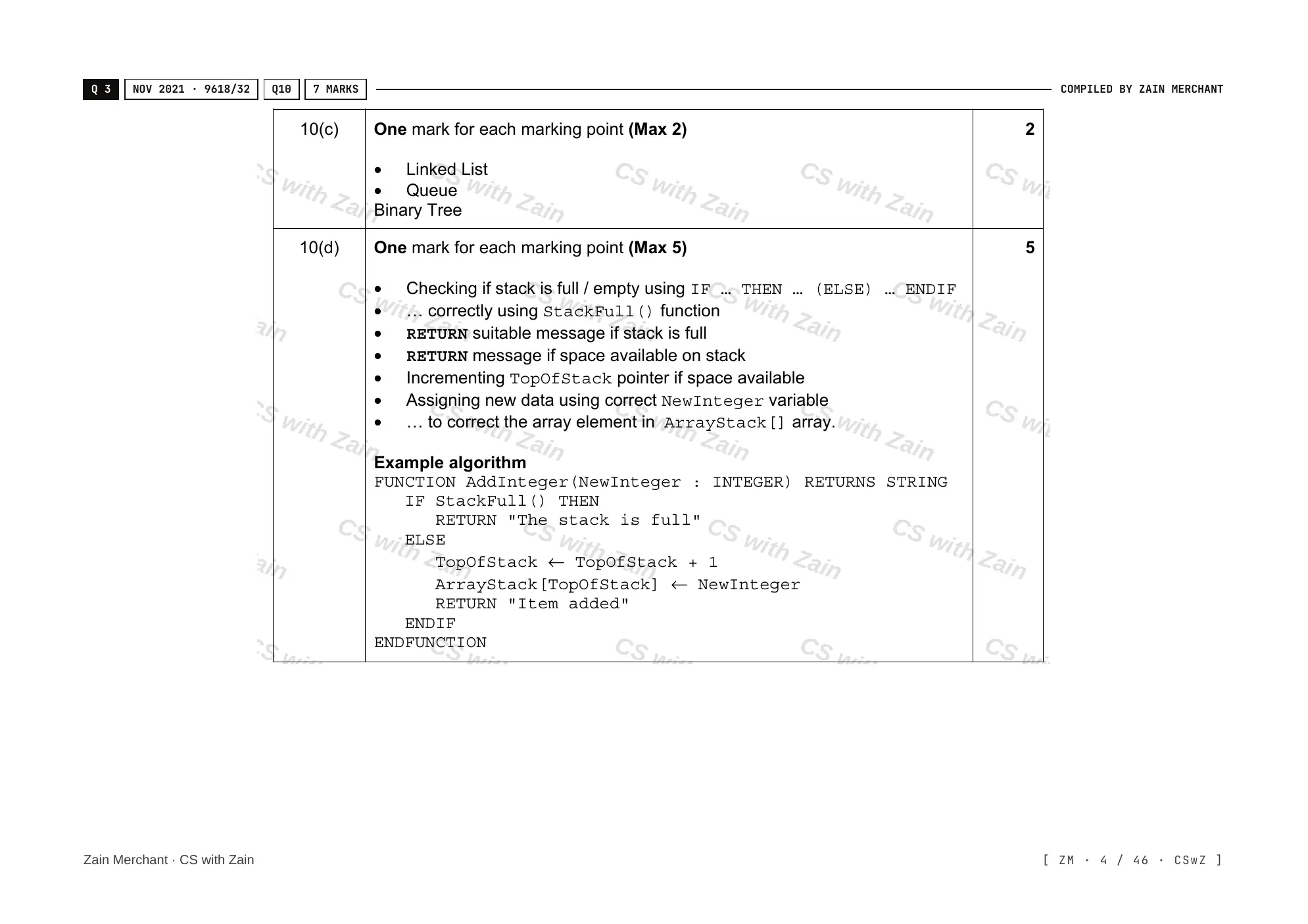 19.1 Algorithms mark scheme, page 3