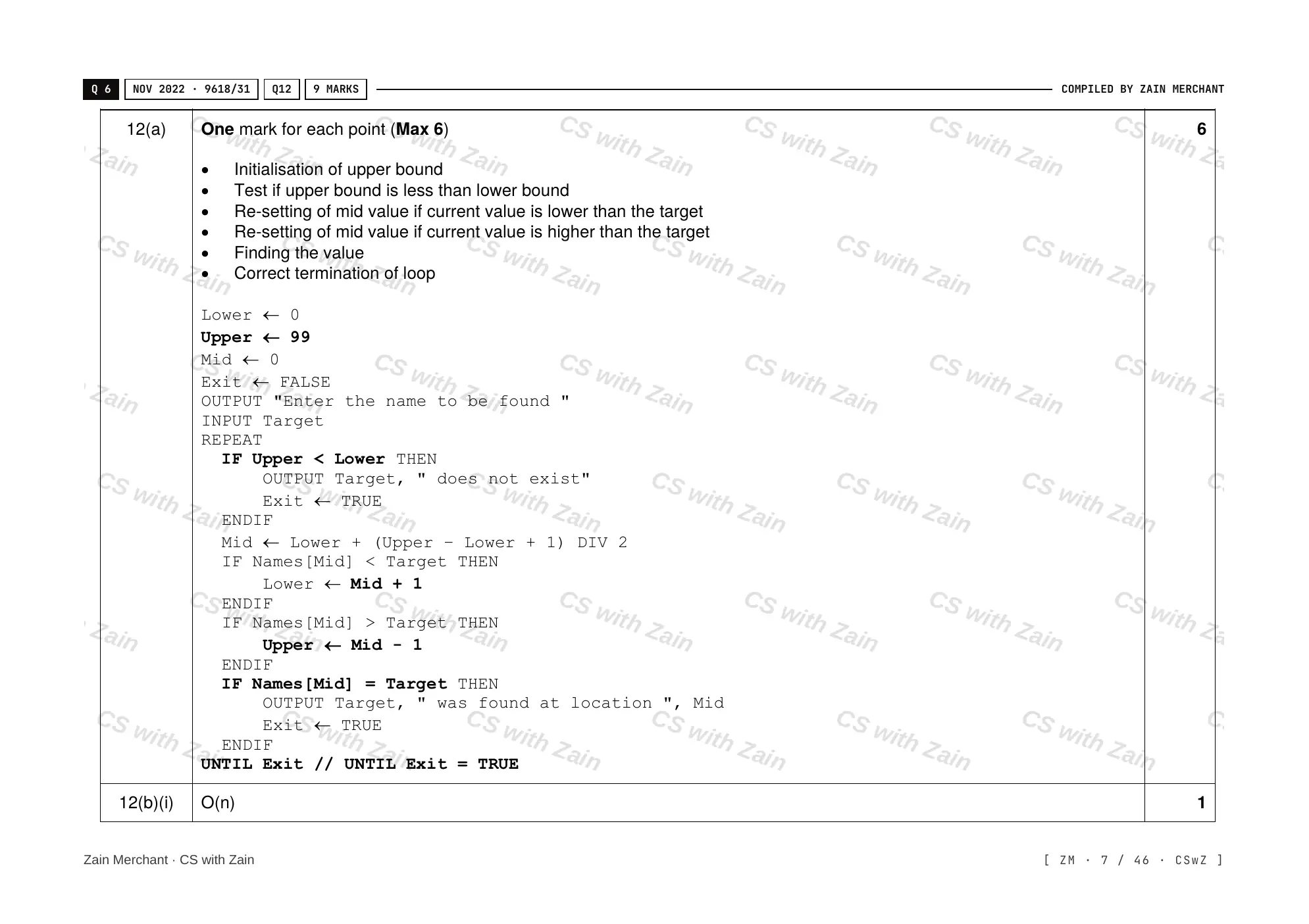19.1 Algorithms mark scheme, page 6