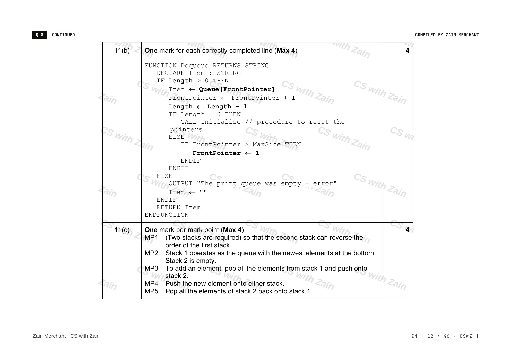 19.1 Algorithms mark scheme, page 11