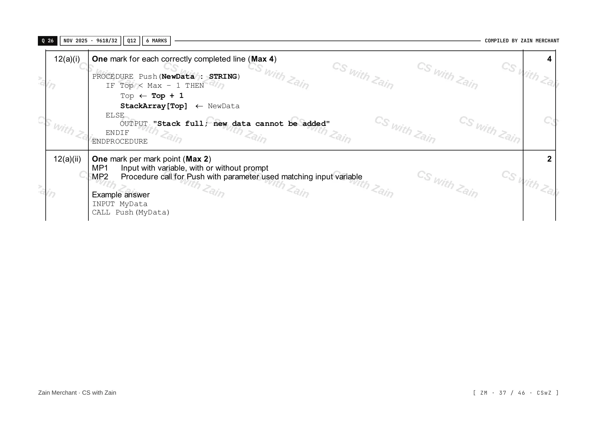 19.1 Algorithms mark scheme, page 36