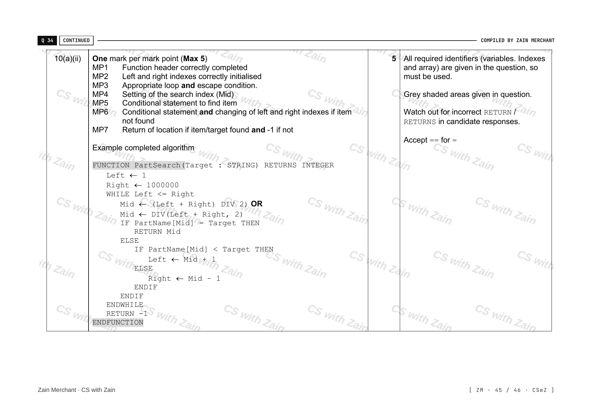 19.1 Algorithms mark scheme, page 44