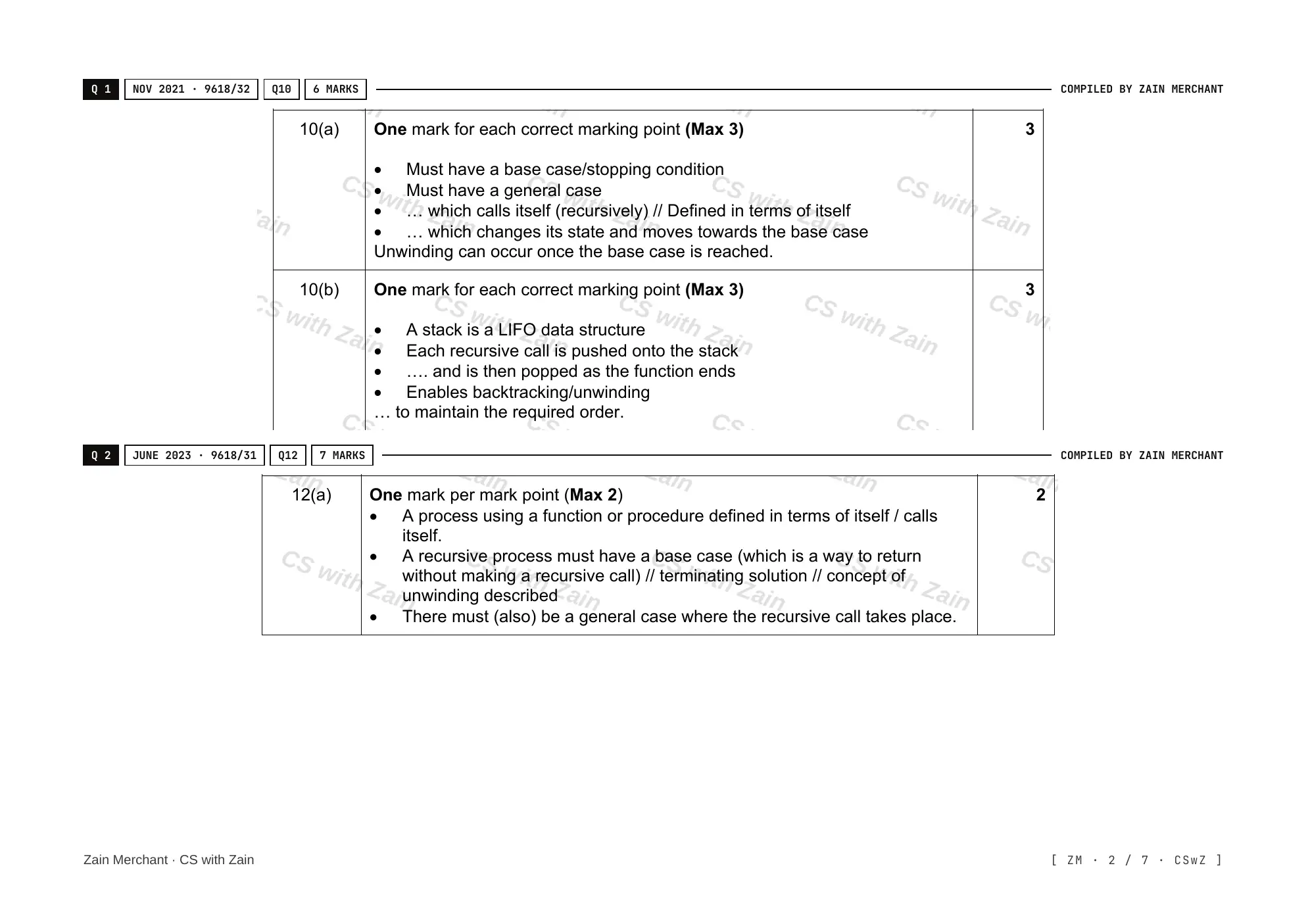 19.2 Recursion mark scheme, page 1